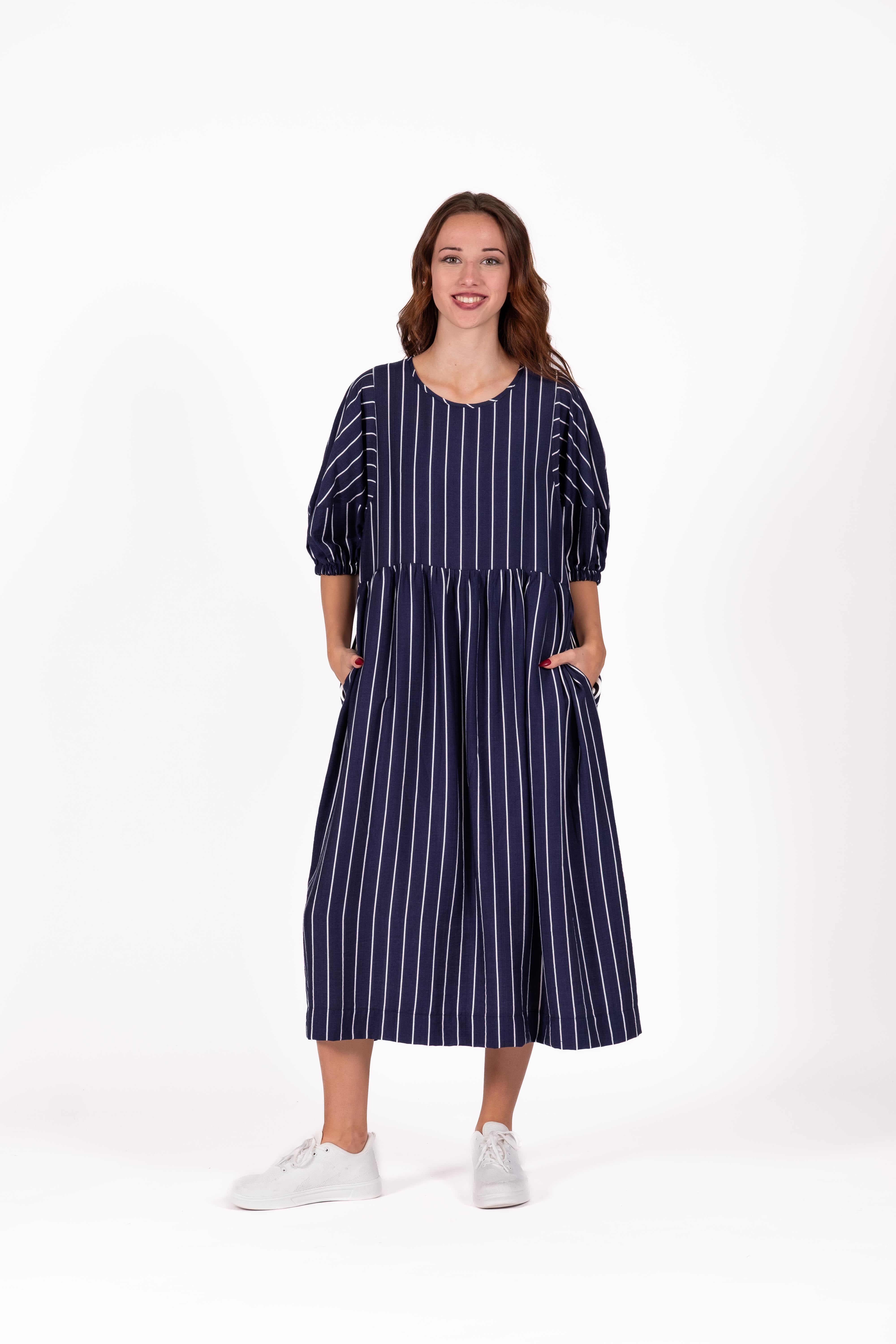 Brie Dress Linear Navy