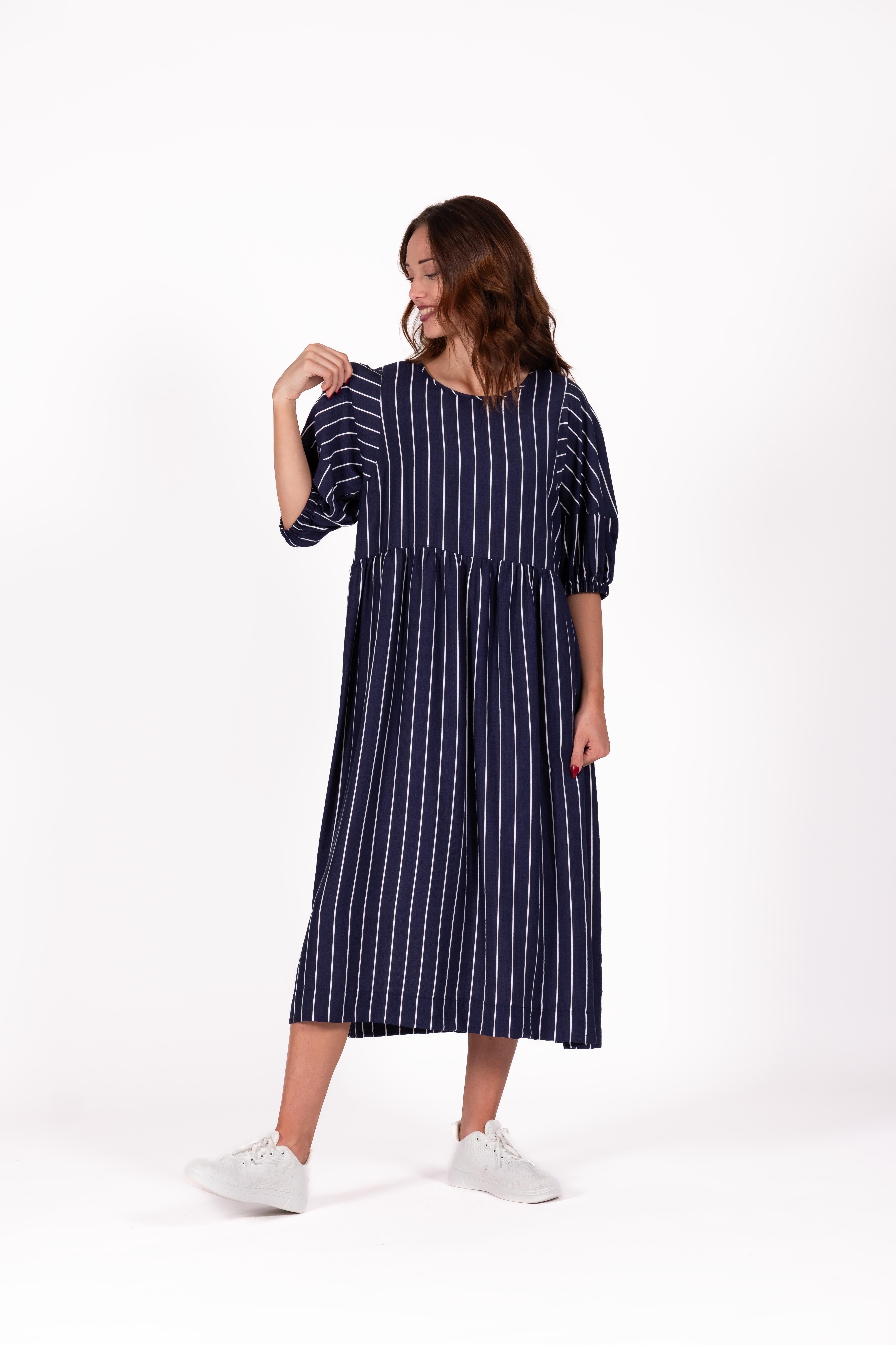Brie Dress Linear Navy
