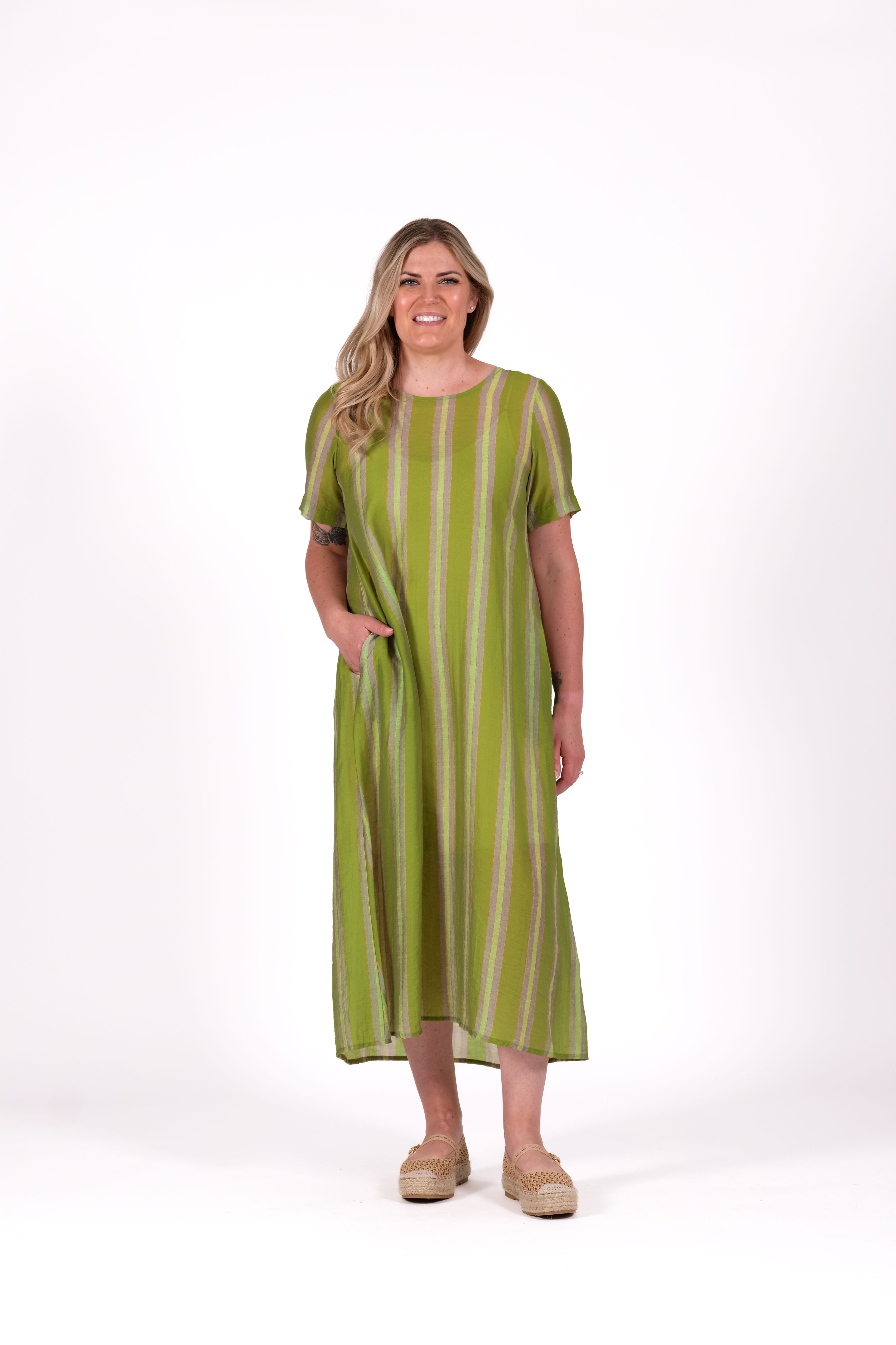 Menaka Dress Eucalyptus Stripe