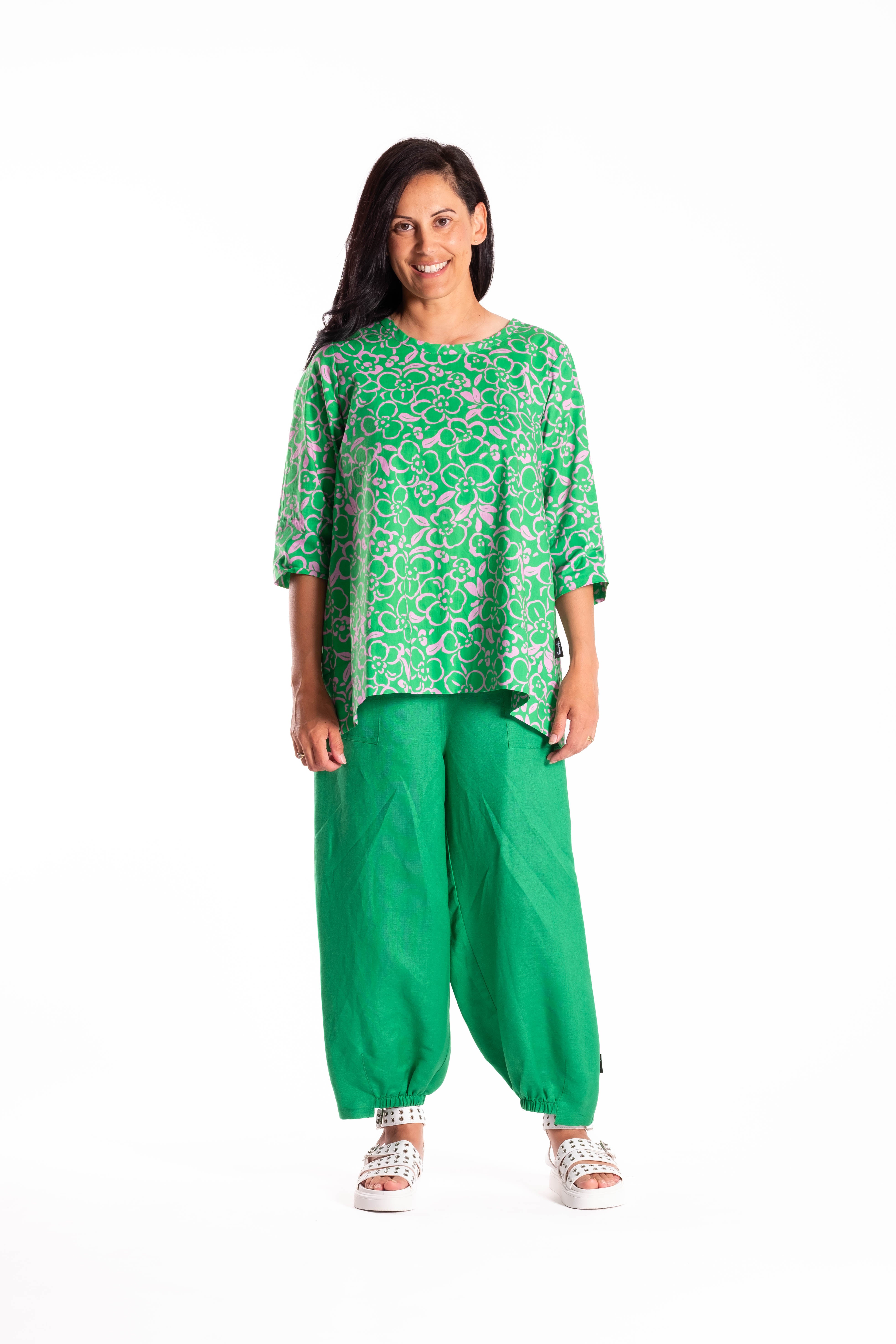 Pleat Back Top Floral Scribble
