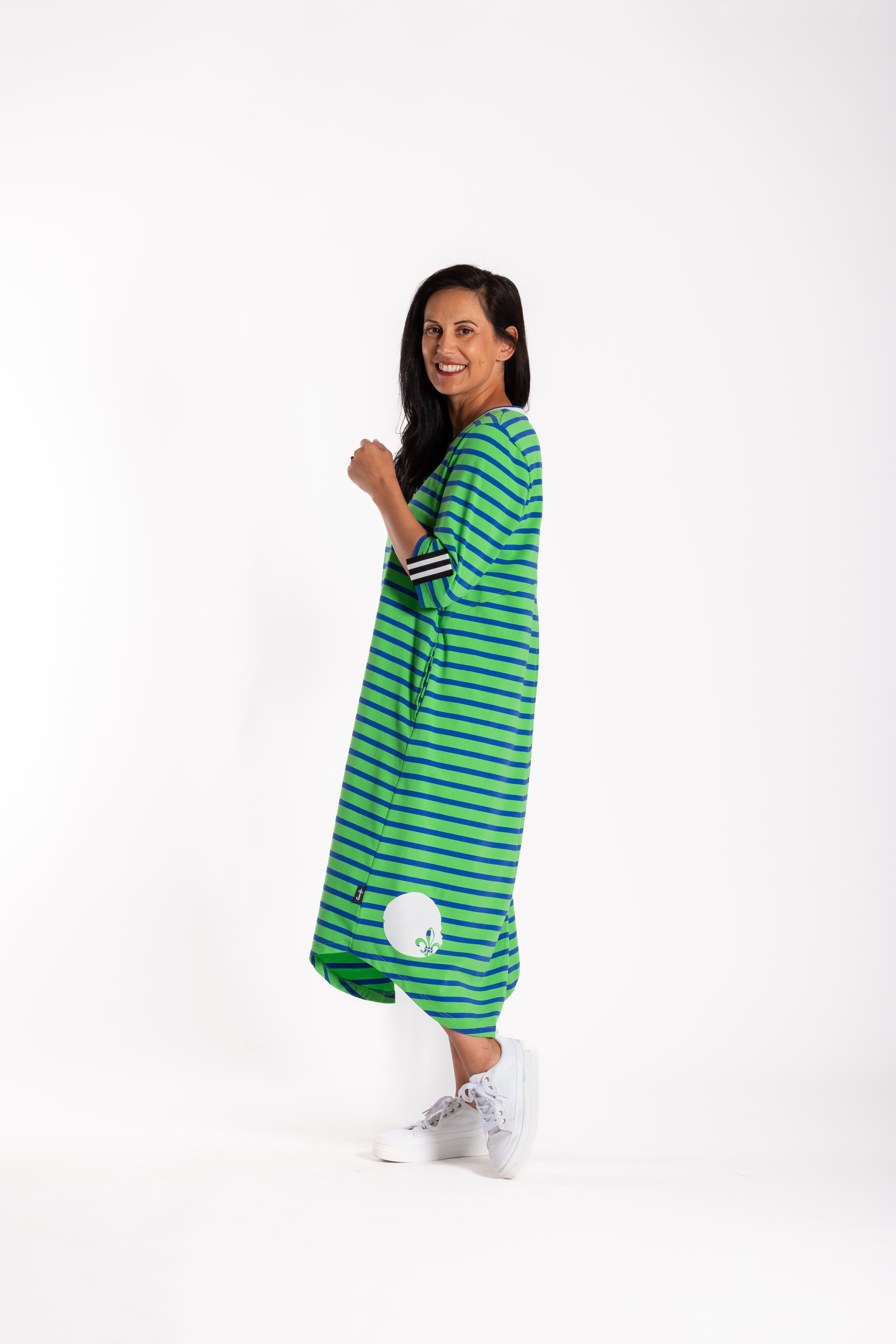 Simone Dress Green & Blue Stripe