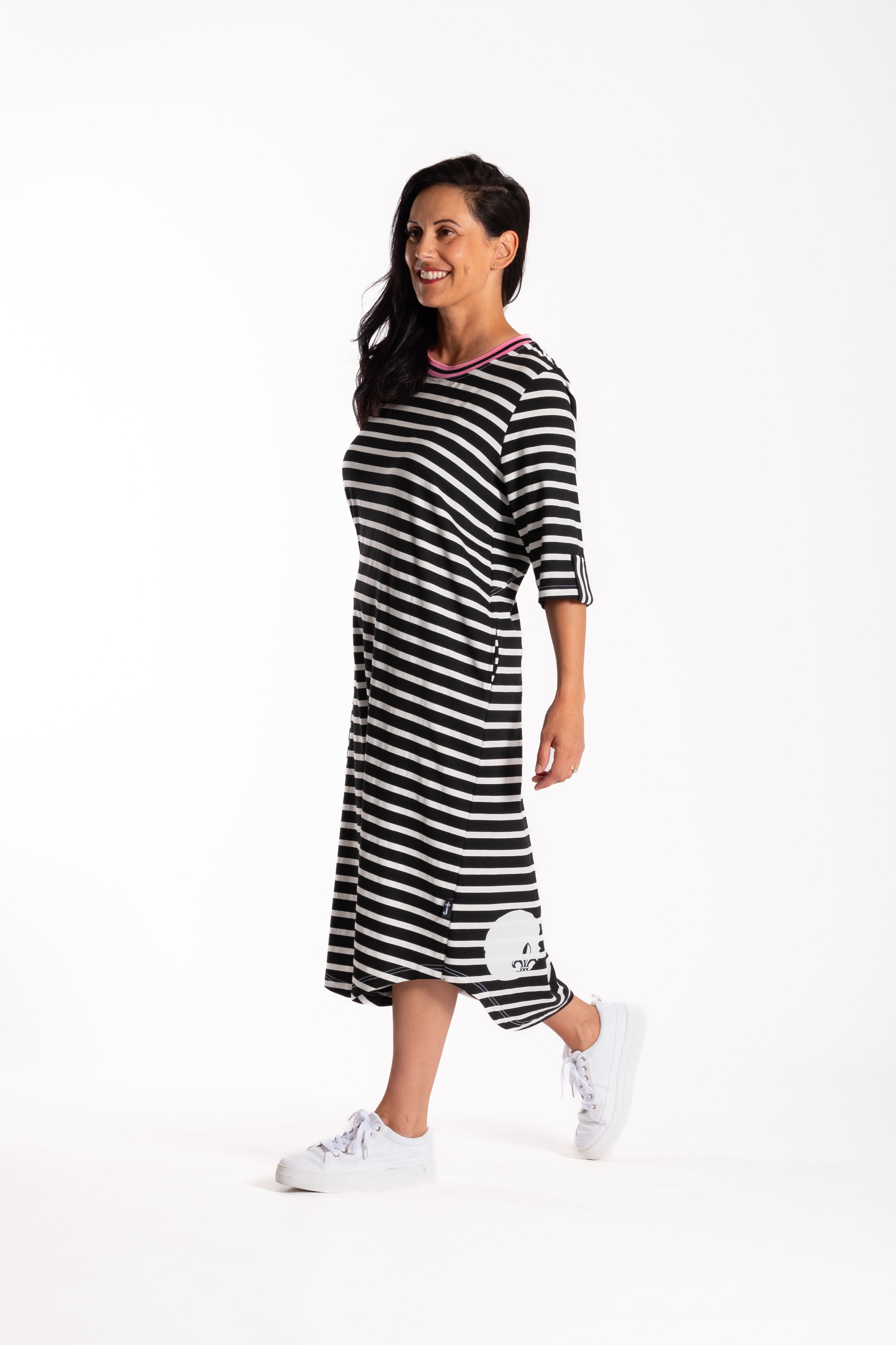 Simone Dress Black/White Stripe