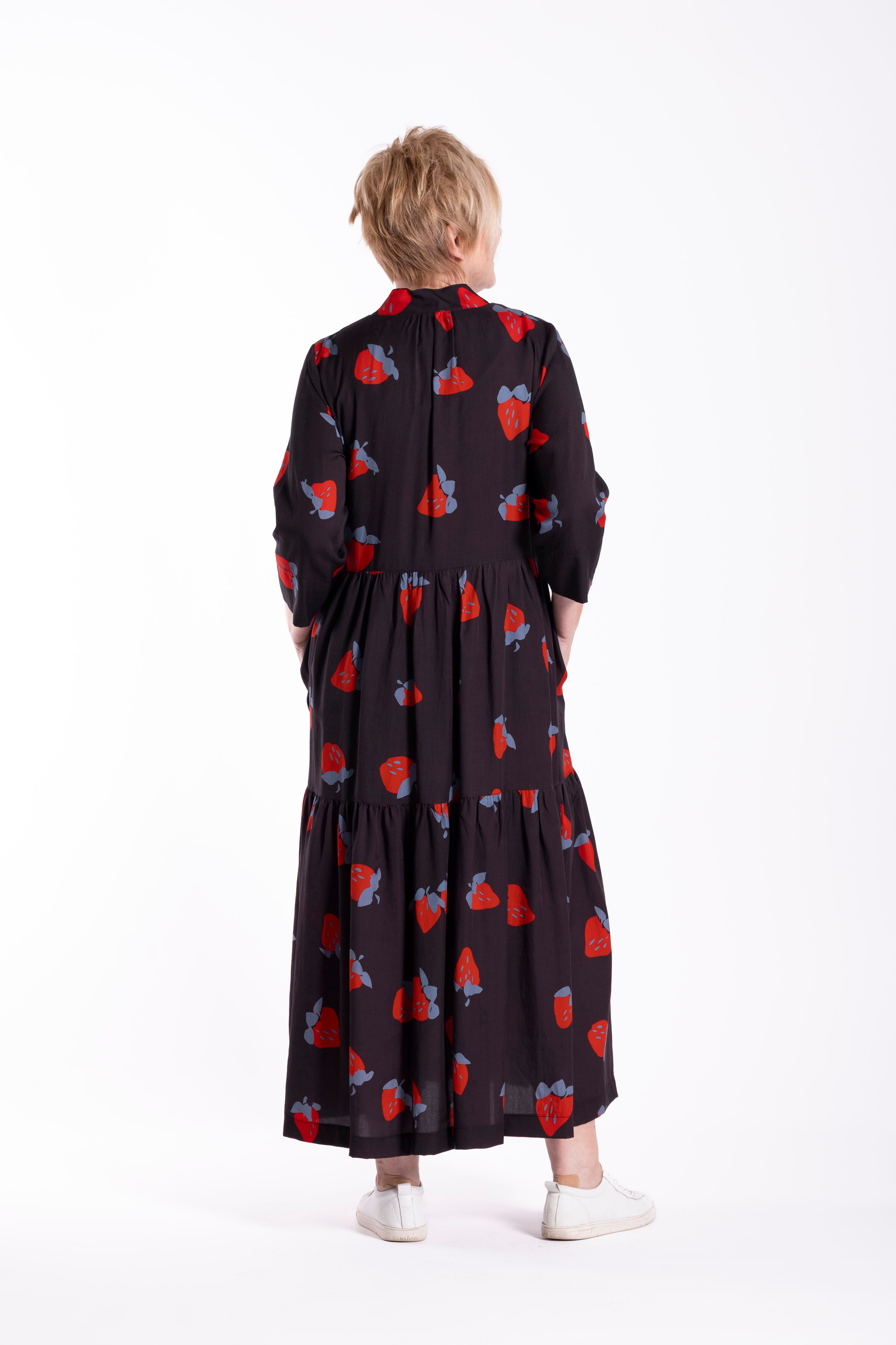 Collar Tiered Dress Strawberry Crush