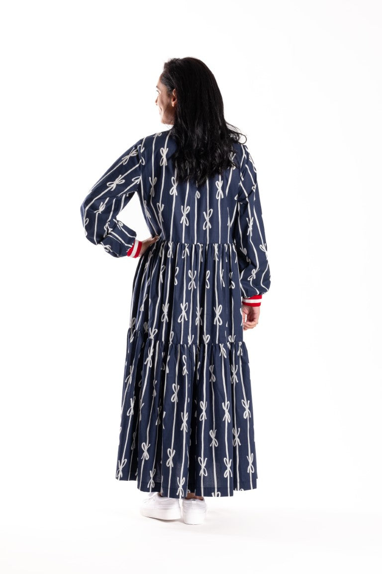 Collar Tiered Dress Bowtied