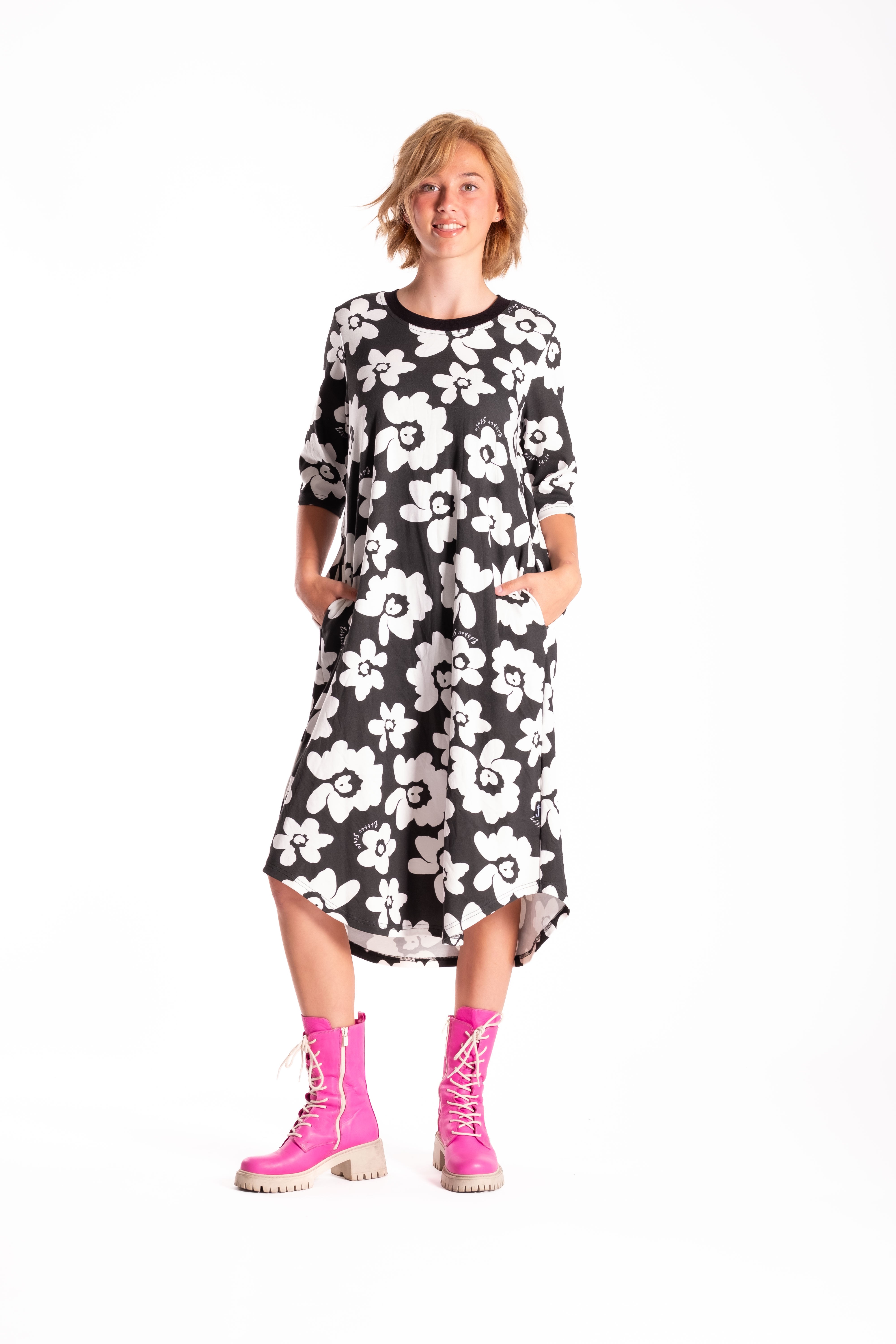 Simone Dress Black & White Floral