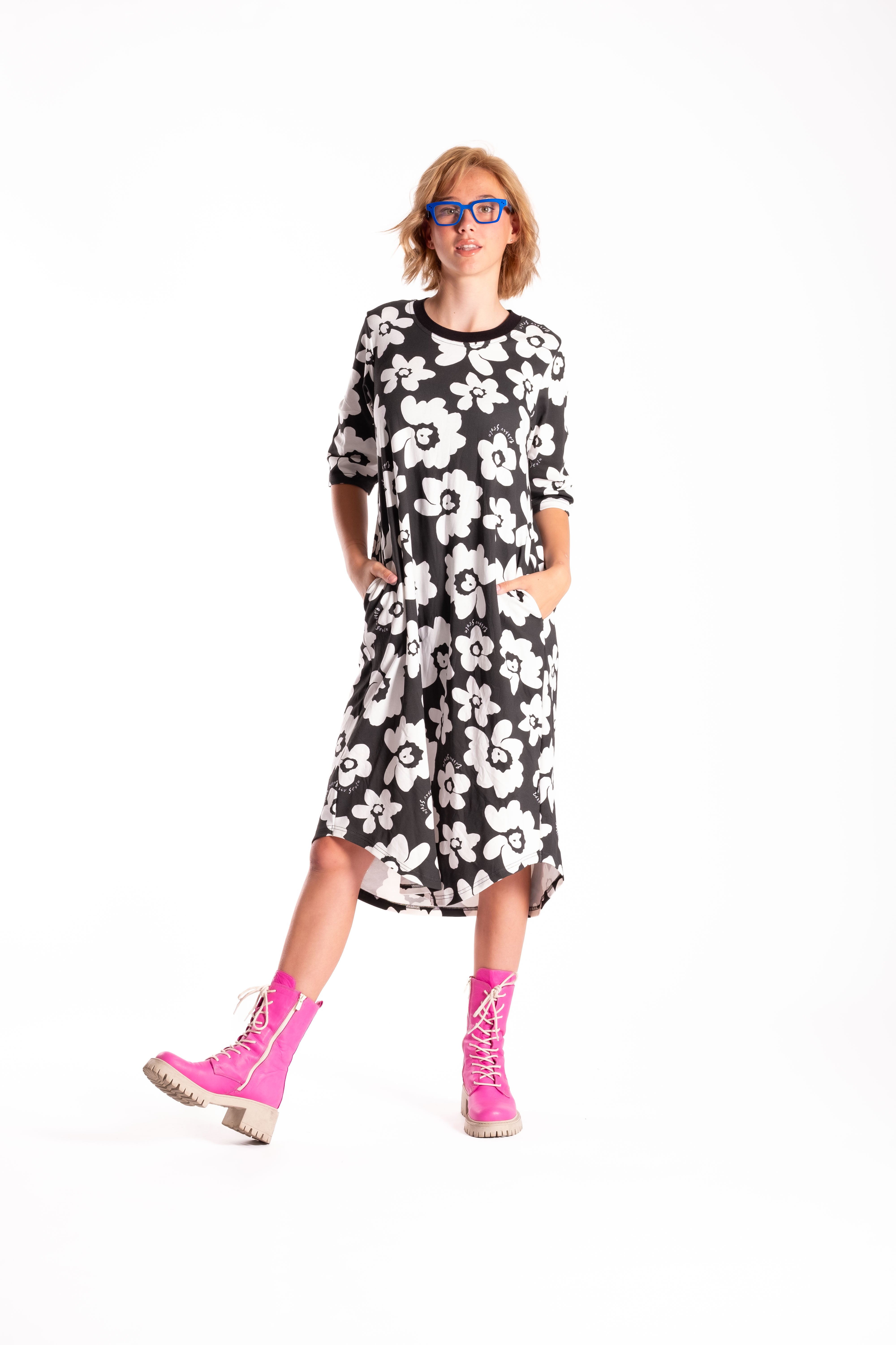 Simone Dress Black & White Floral