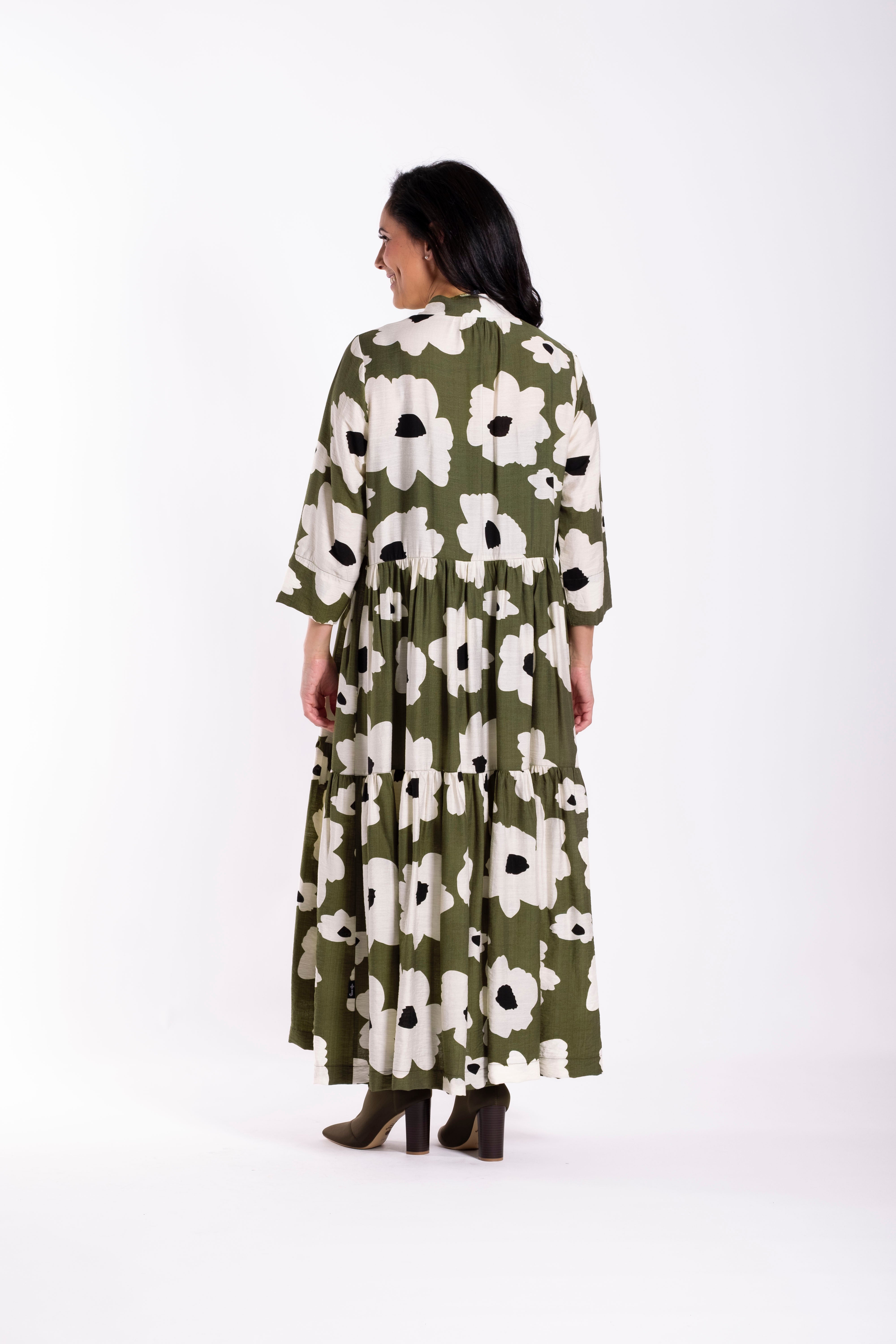 Collar Tiered Dress Monochrome Meadow