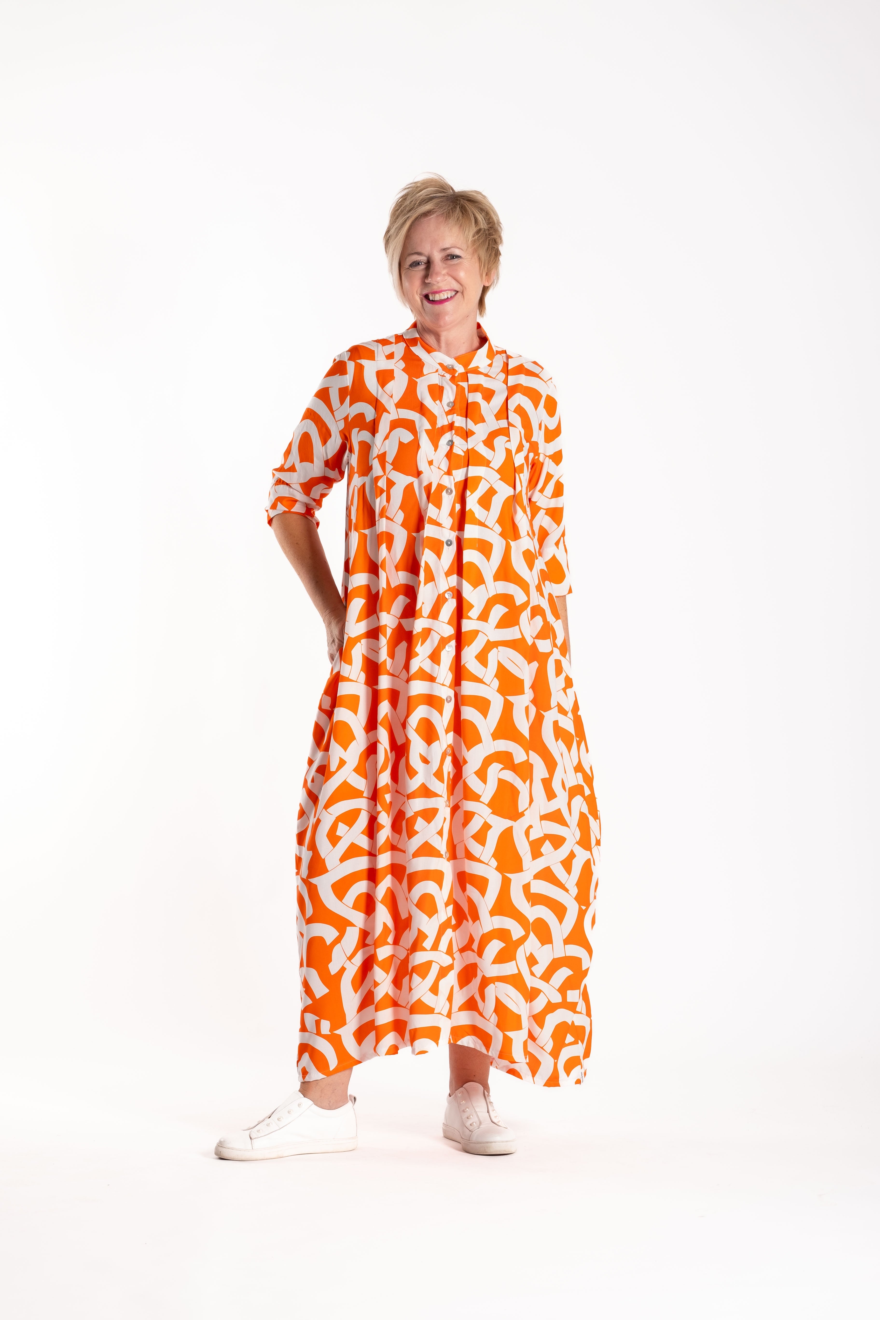 French Me Dress Grapefruit Scribble