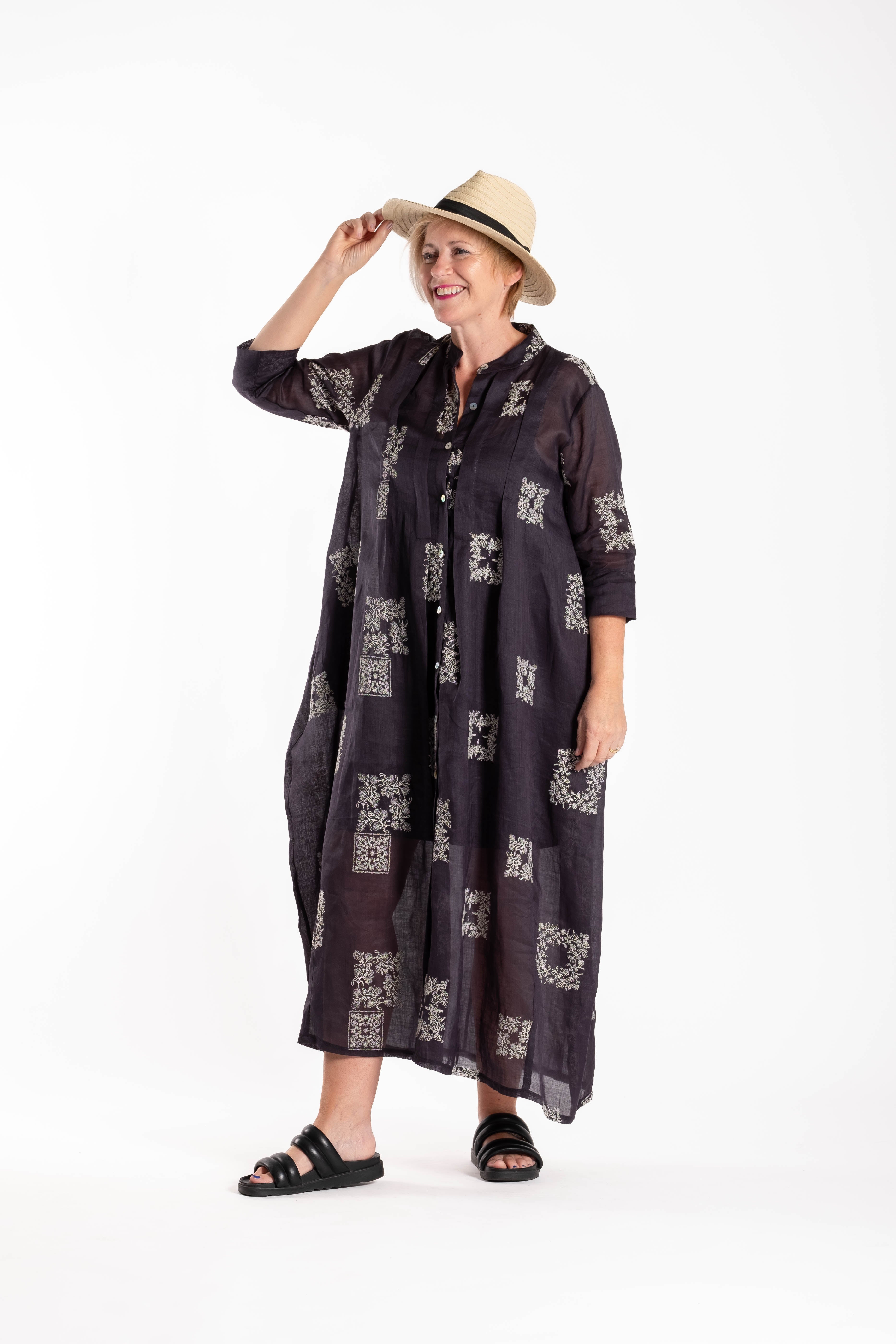 French Me Dress Cream/Black Embroidered