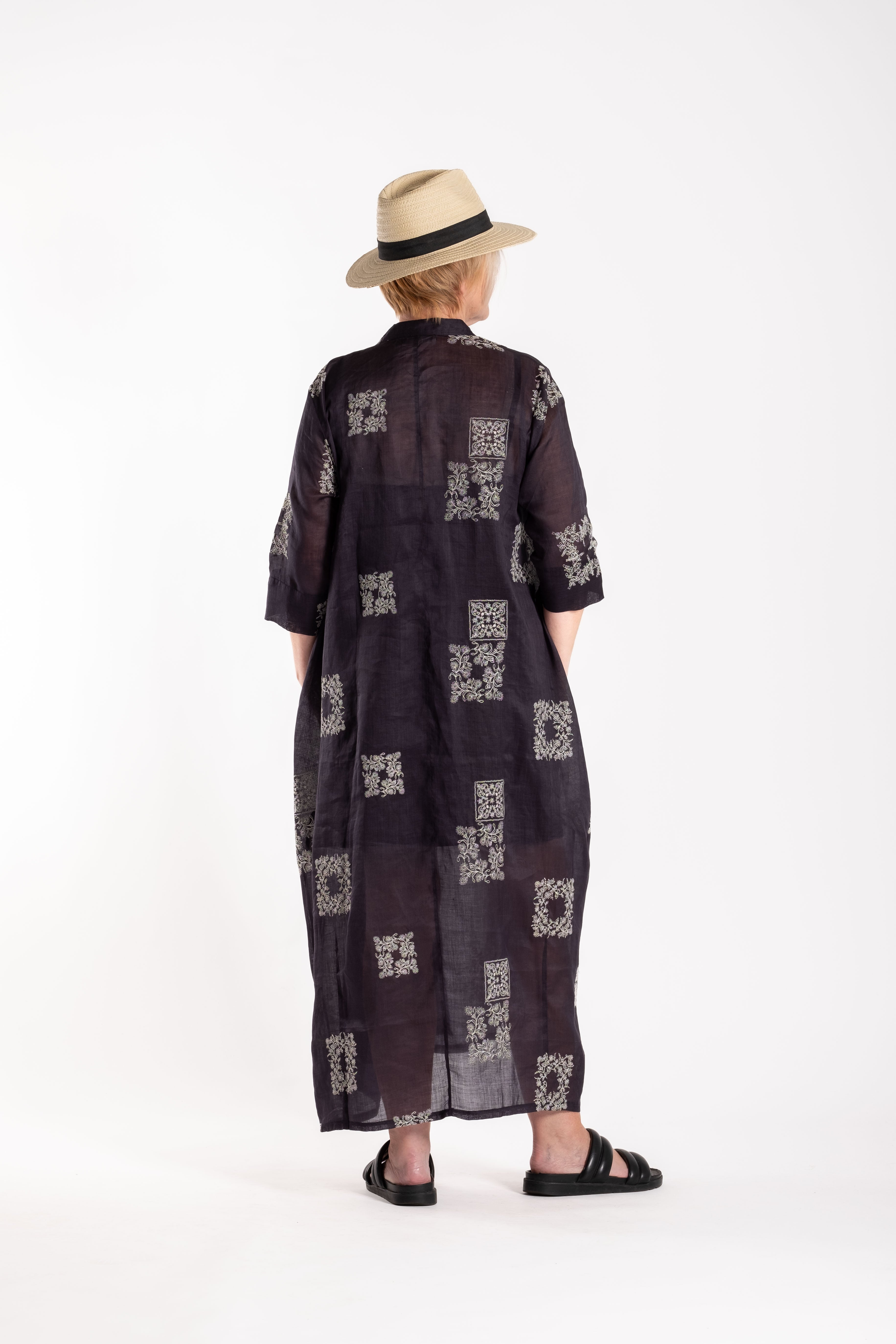 French Me Dress Cream/Black Embroidered