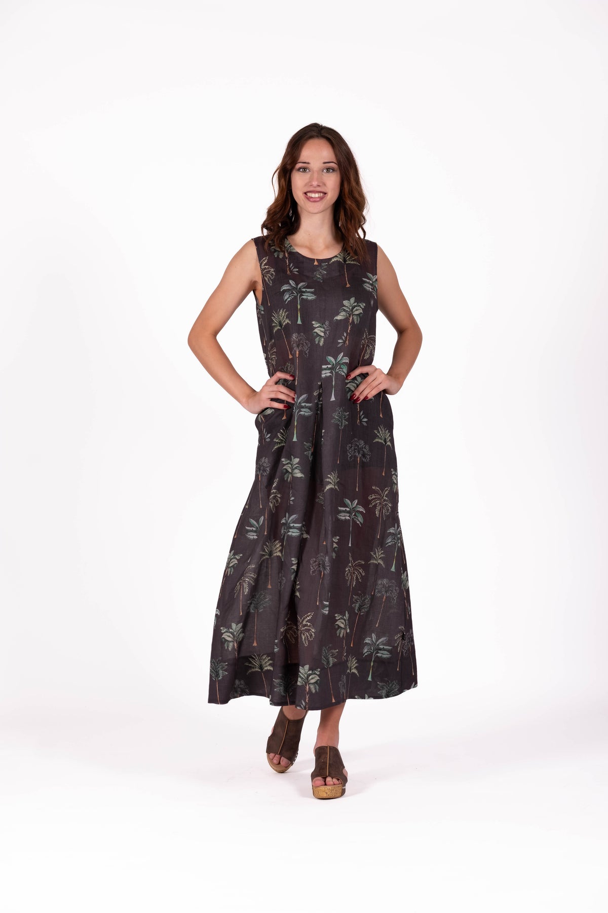 Evenflow Dress Sleeveless Ink Palm