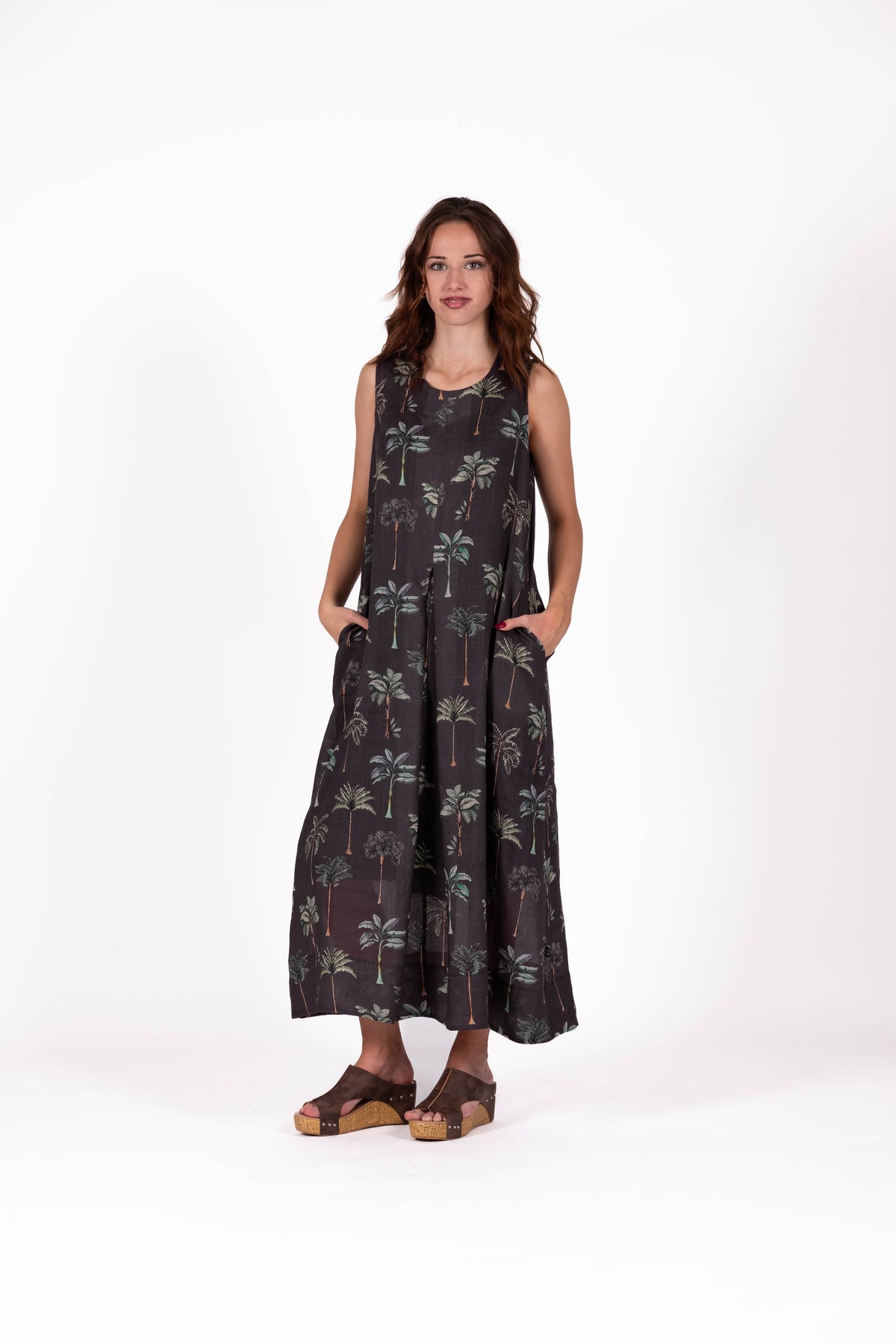 Evenflow Dress Sleeveless Ink Palm