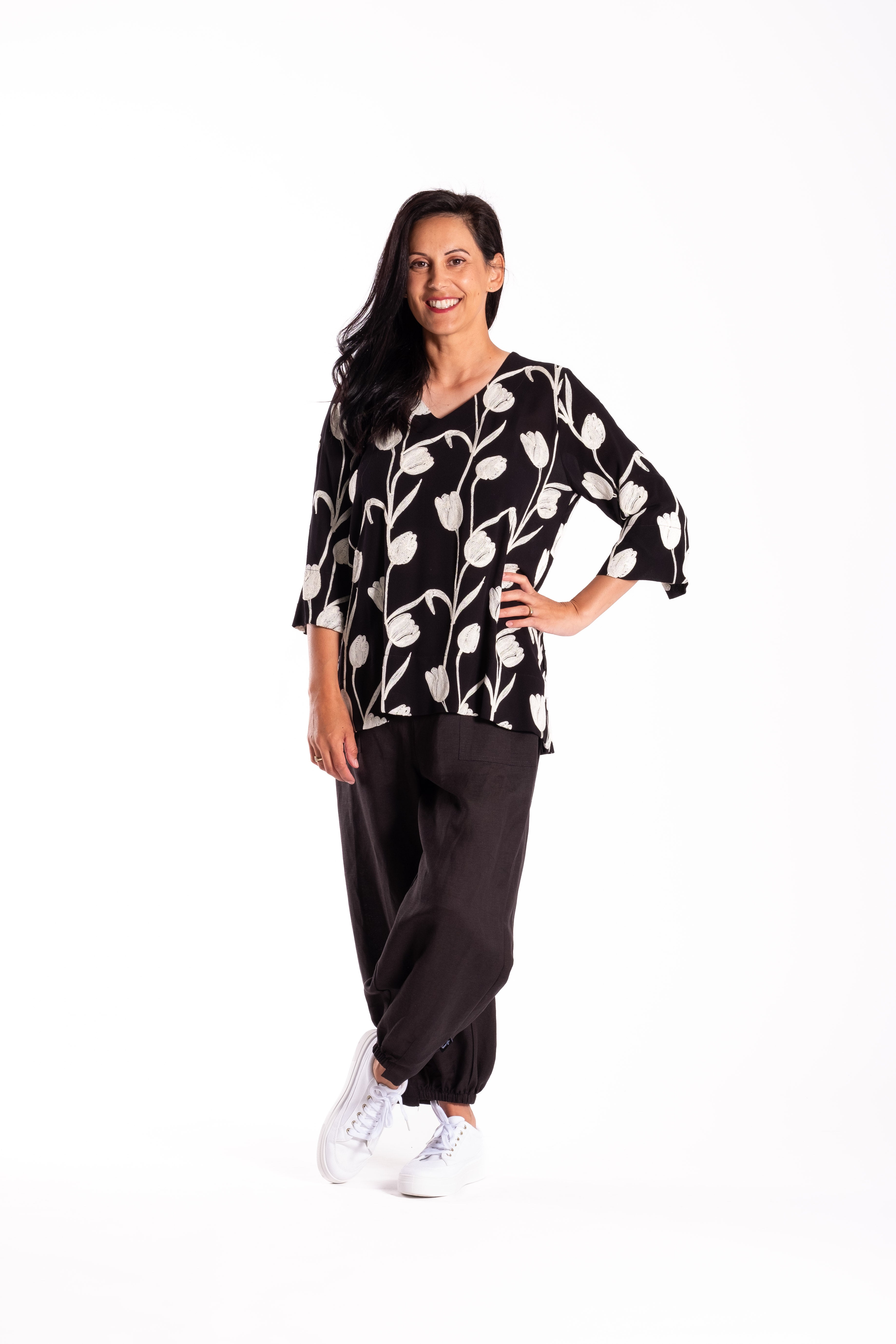 Macie Top Embroidered Tulips