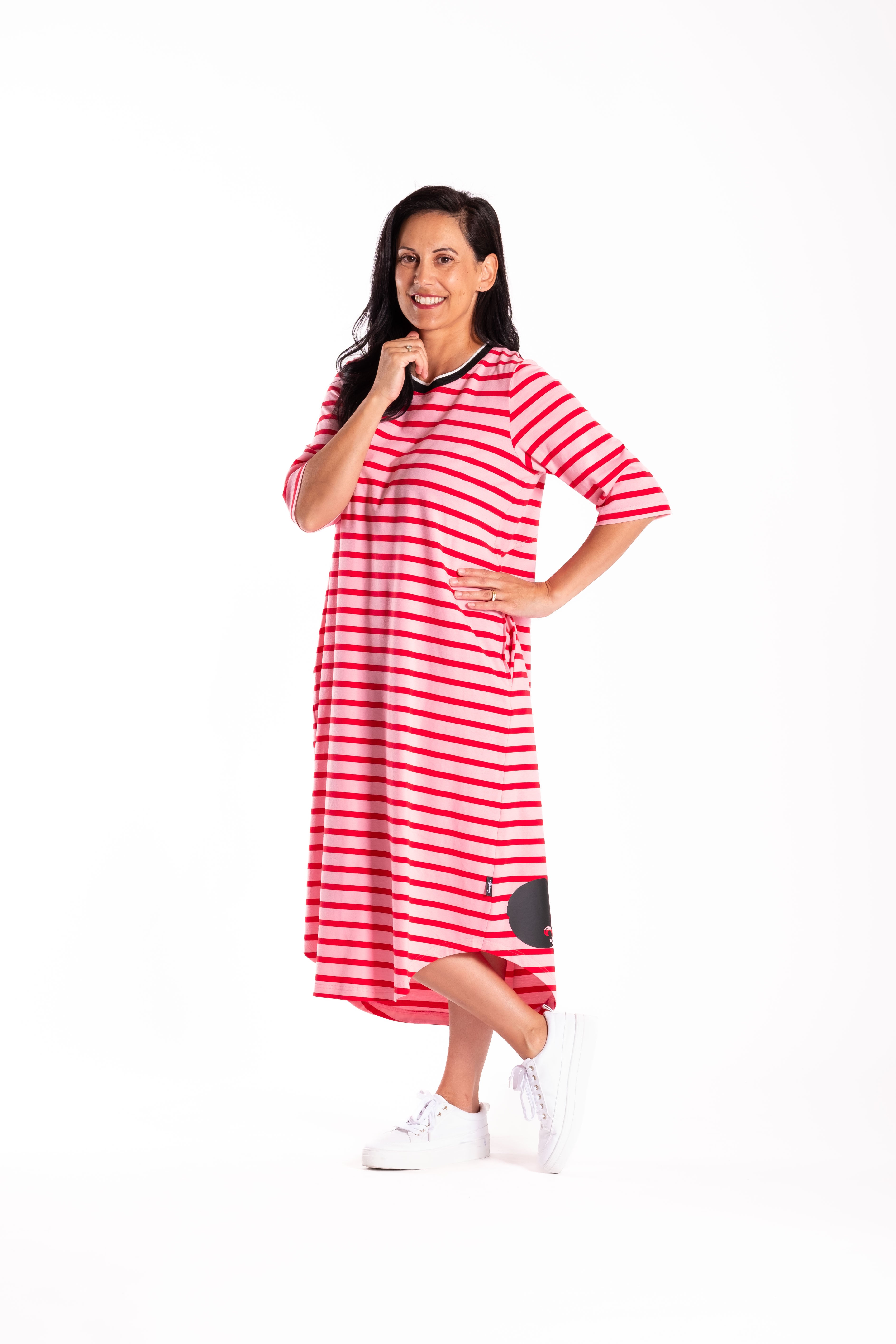 Simone Dress Red & Pink Stripe