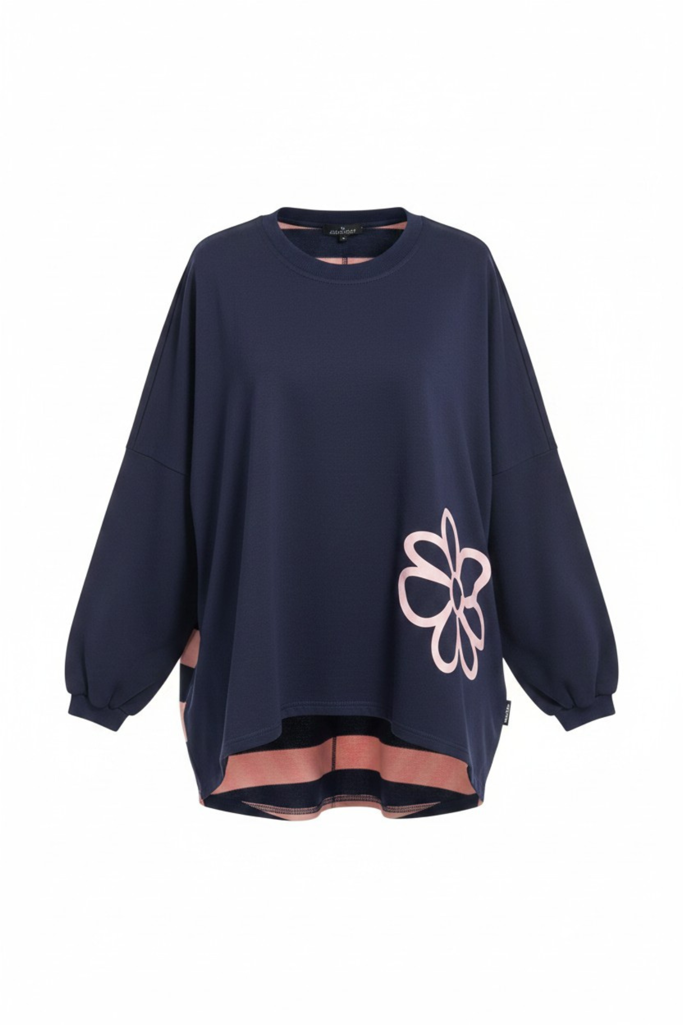 Relaxed Sweatshirt Navy/Pink Stripe with Flower