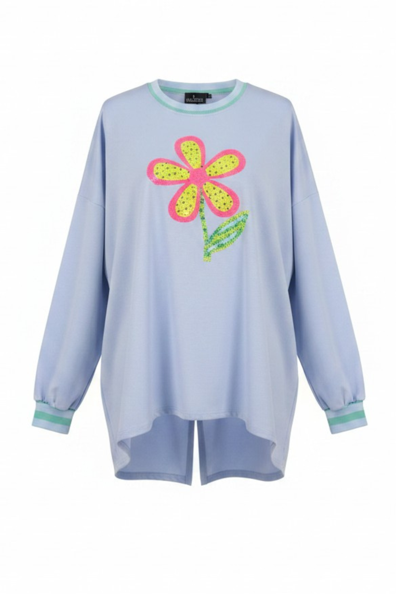 Relaxed Sweatshirt Powder Blue with Sequin Flower