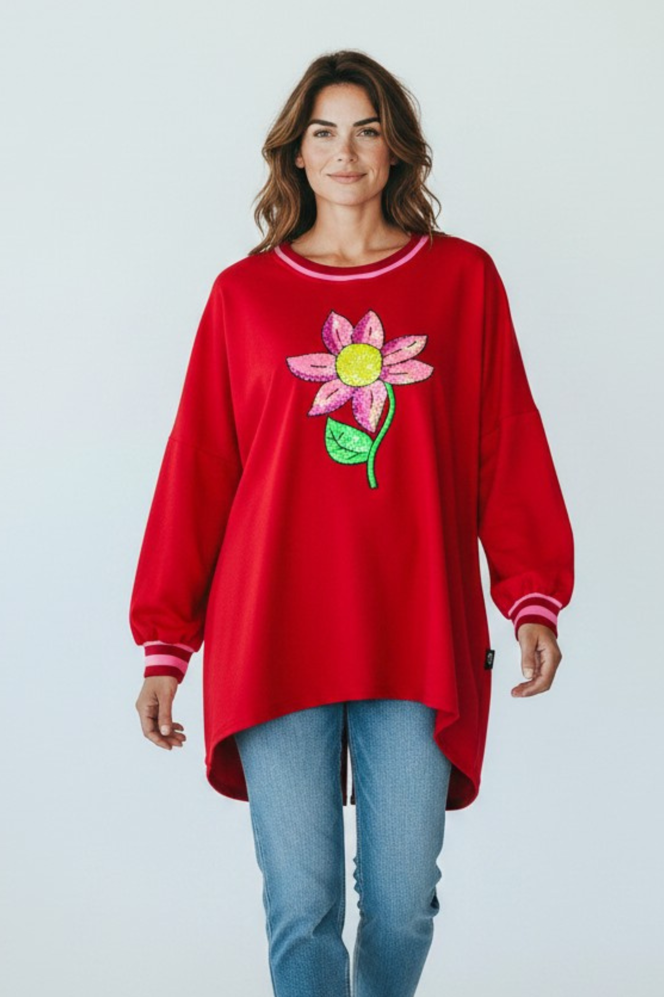 Relaxed Sweatshirt Red Flower
