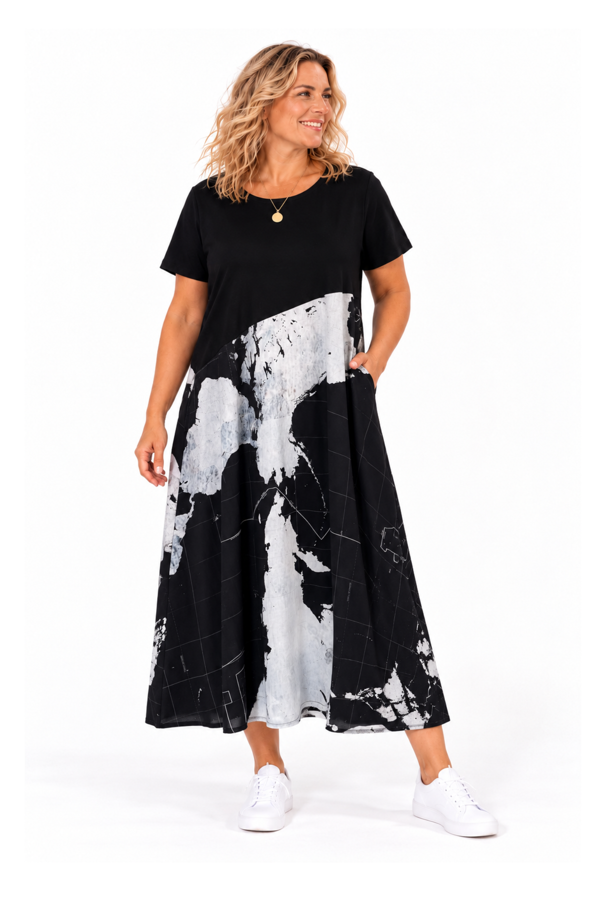 Brinley Dress Black/White Map
