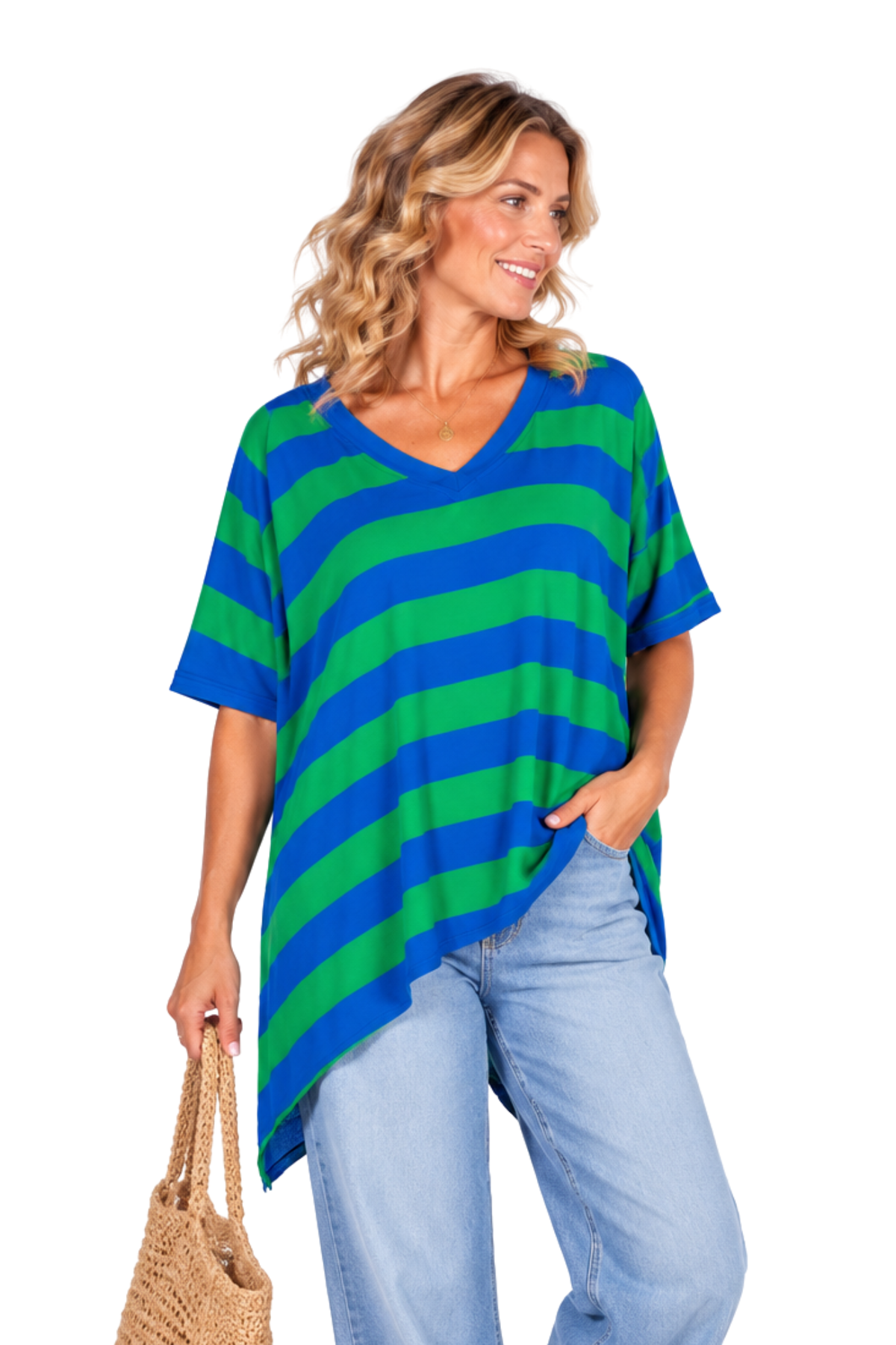 Harper Angled Tee Blue/Green Stripe