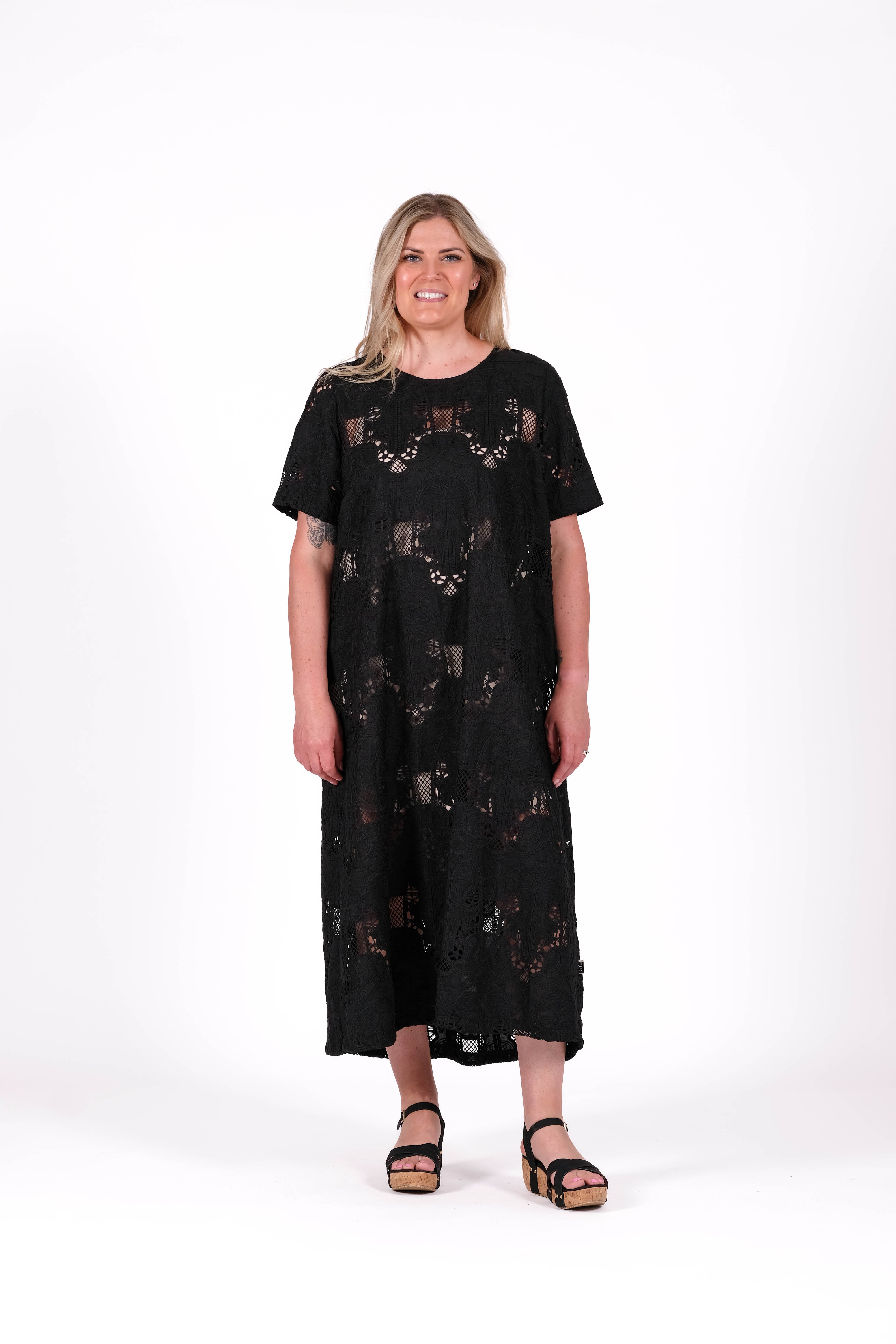 August Dress Palm Lace Black