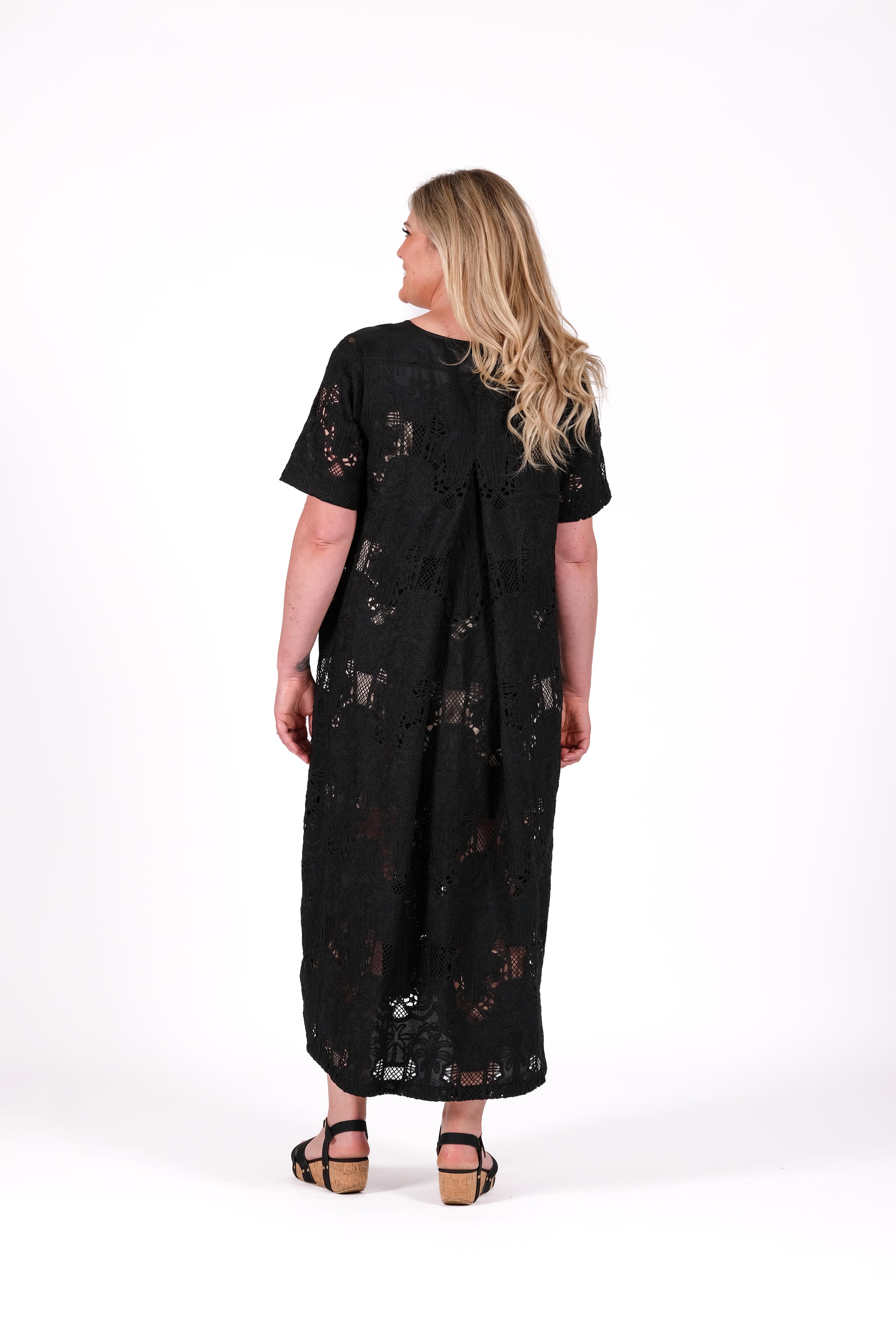 August Dress Palm Lace Black