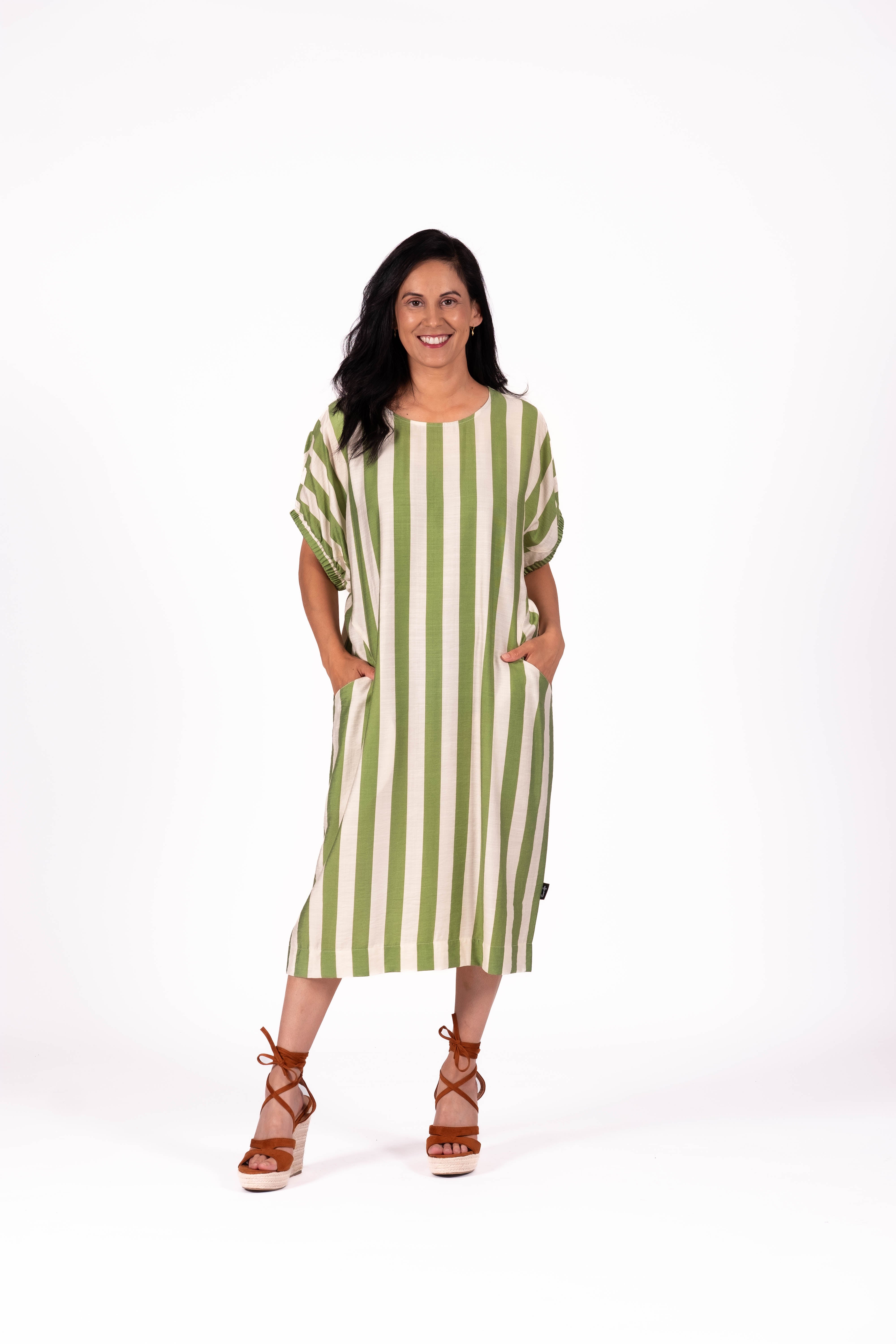 Sofia Dress Lime Stripe