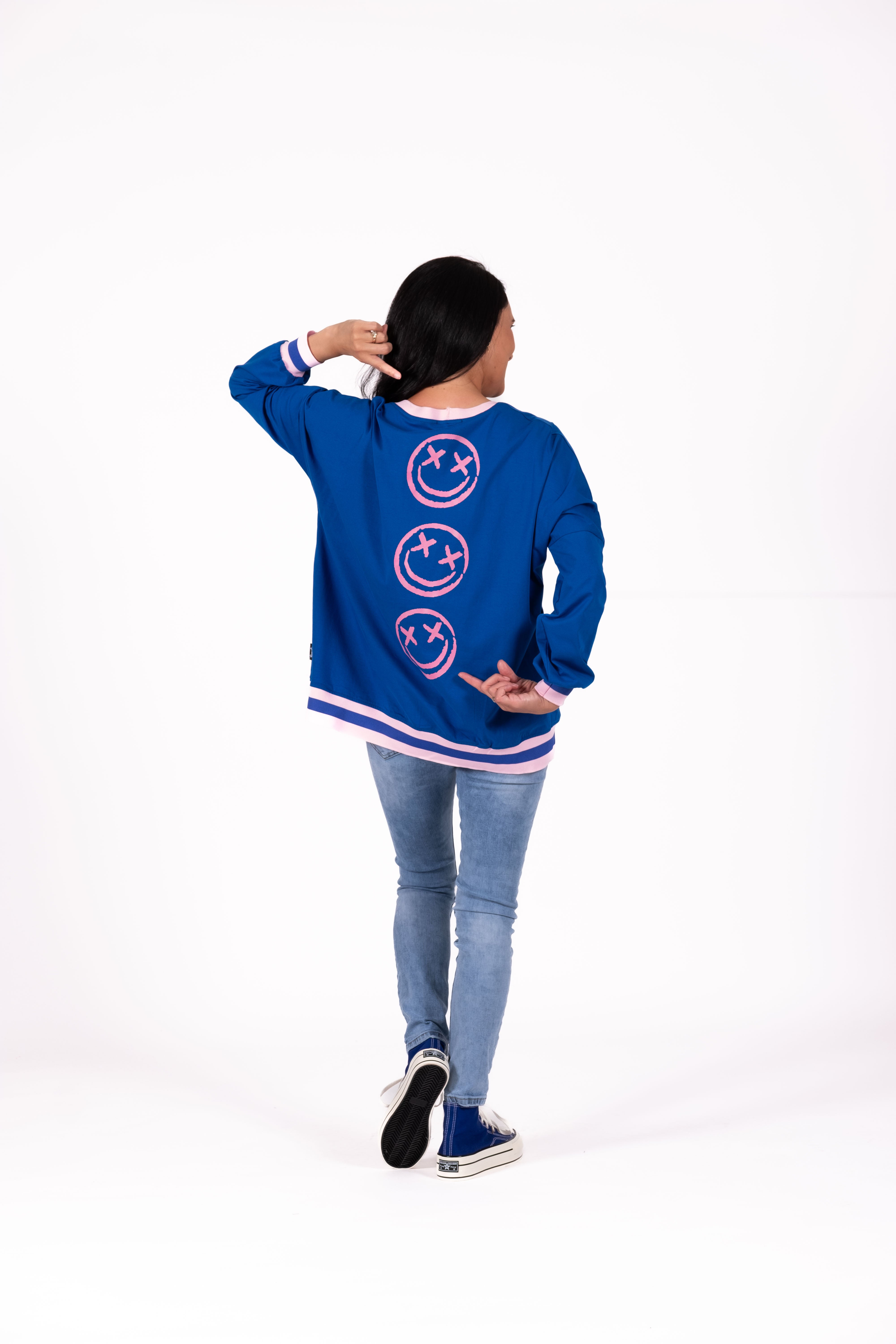 Sweatshirt Blue & Pink Smilies