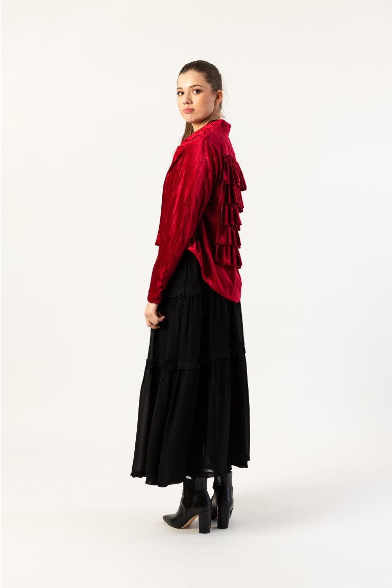 Velvet Ruffle Jacket Red