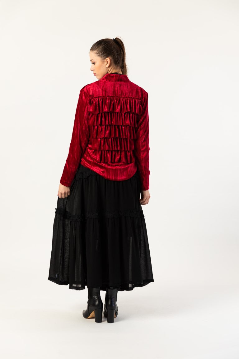 Velvet Ruffle Jacket Red