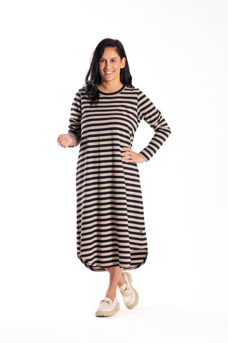 Simone Dress Taupe Stripe
