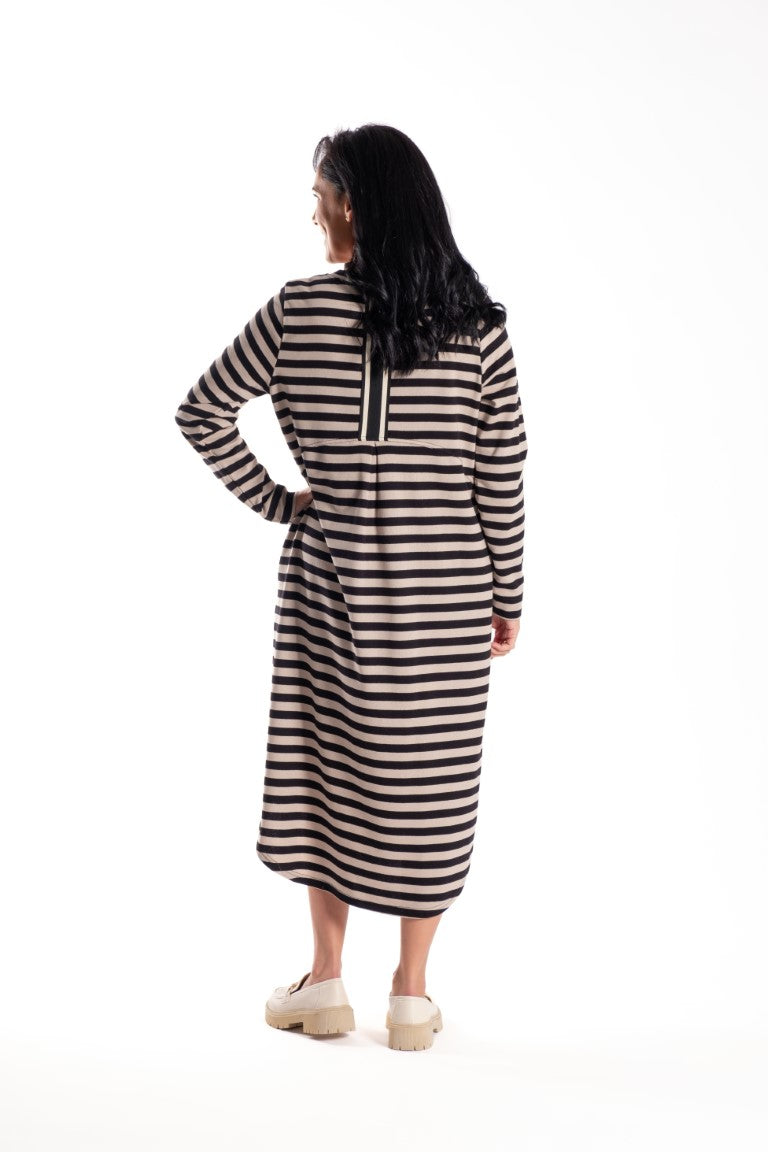Simone Dress Taupe Stripe