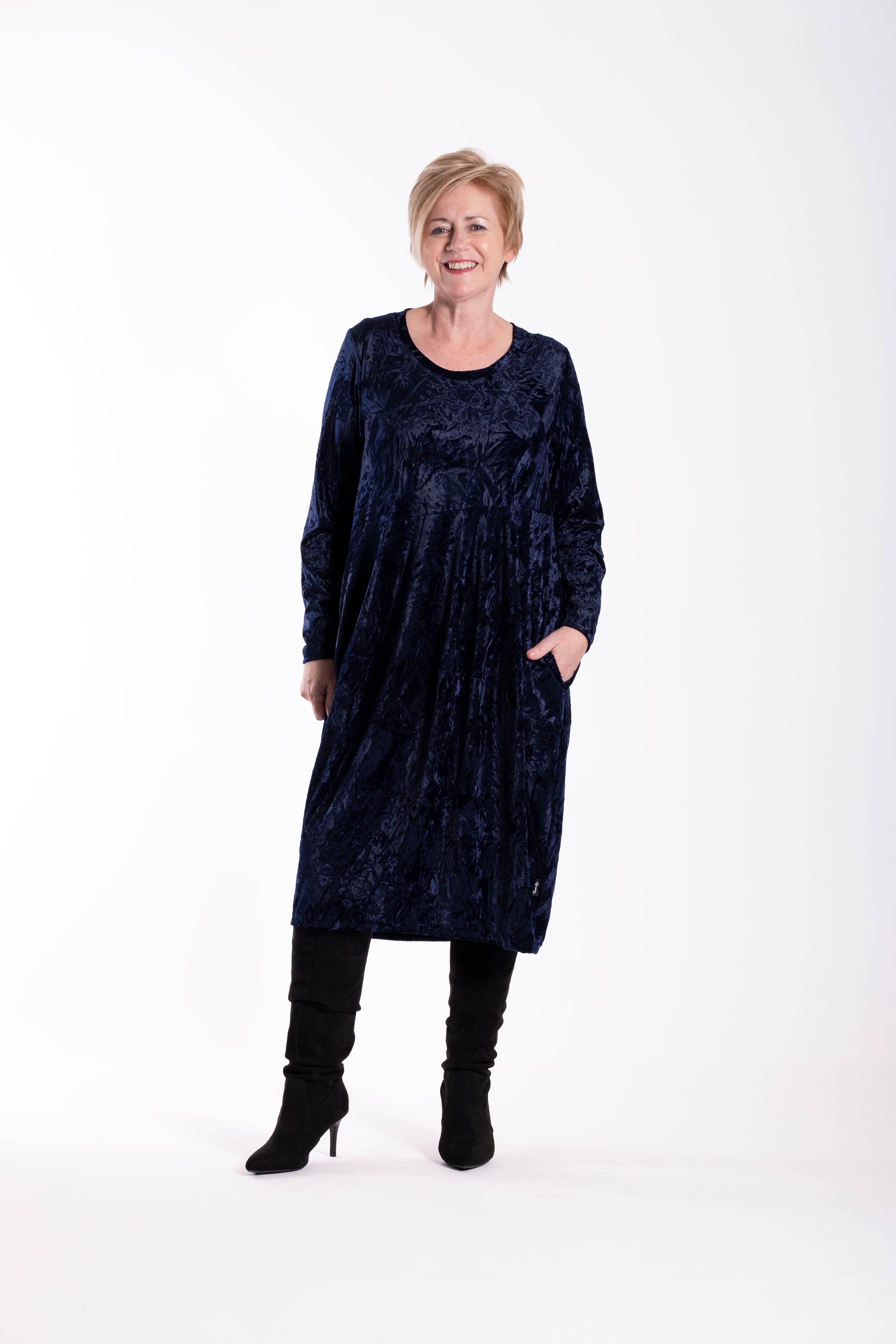 Chelsie Dress Lux Crushed Navy Velvet