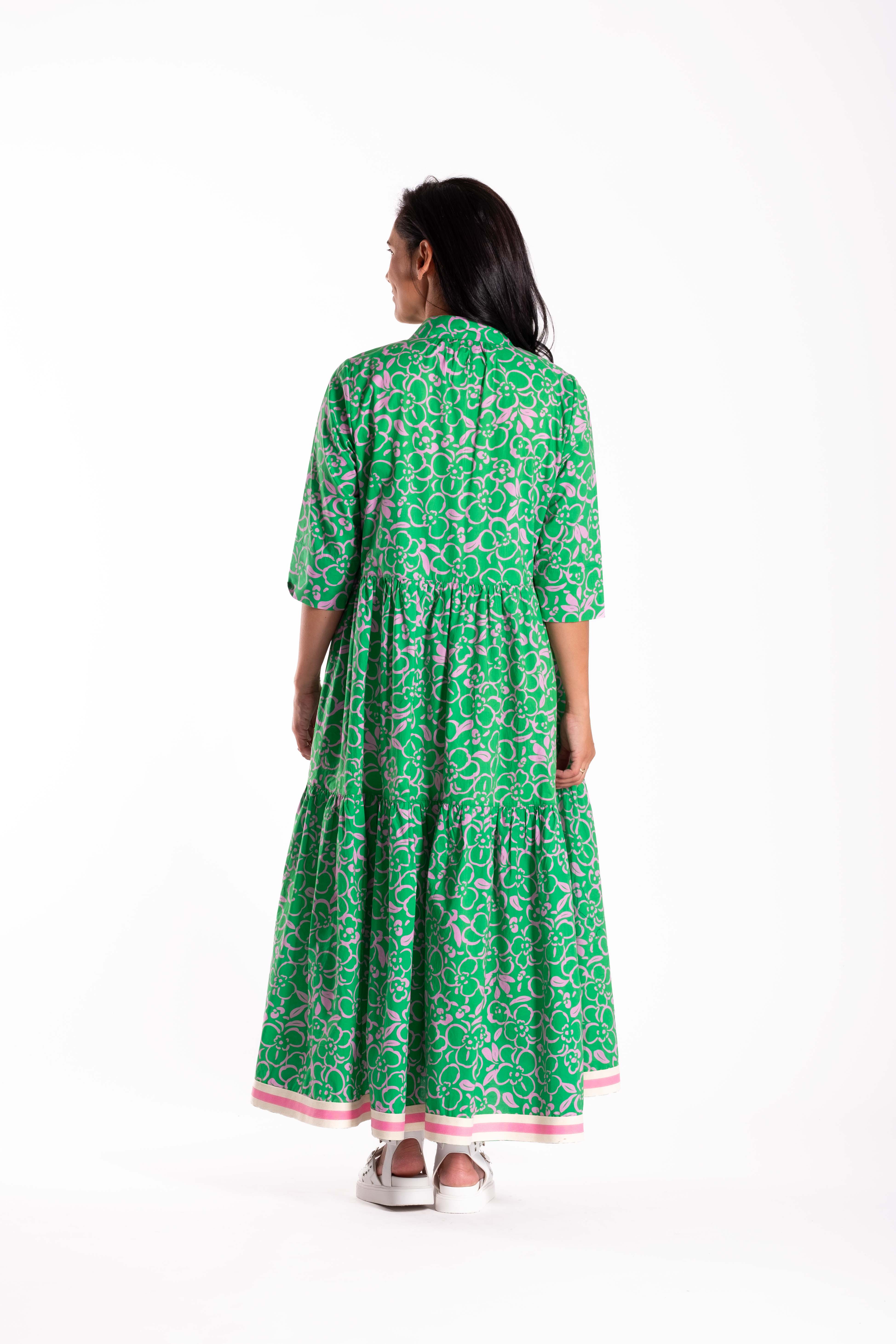Collar Tiered Dress Floral Scribble
