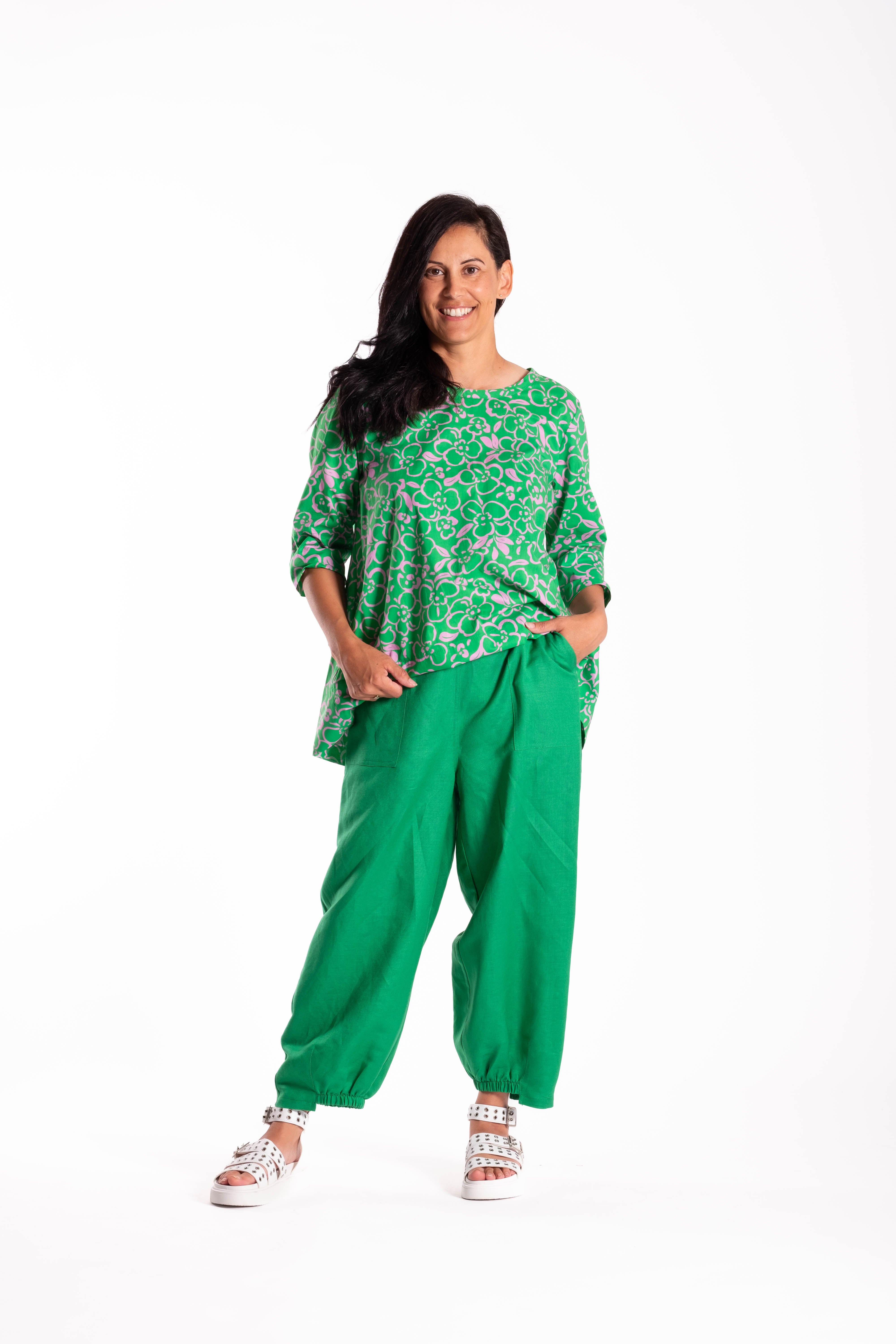 Pleat Back Top Floral Scribble