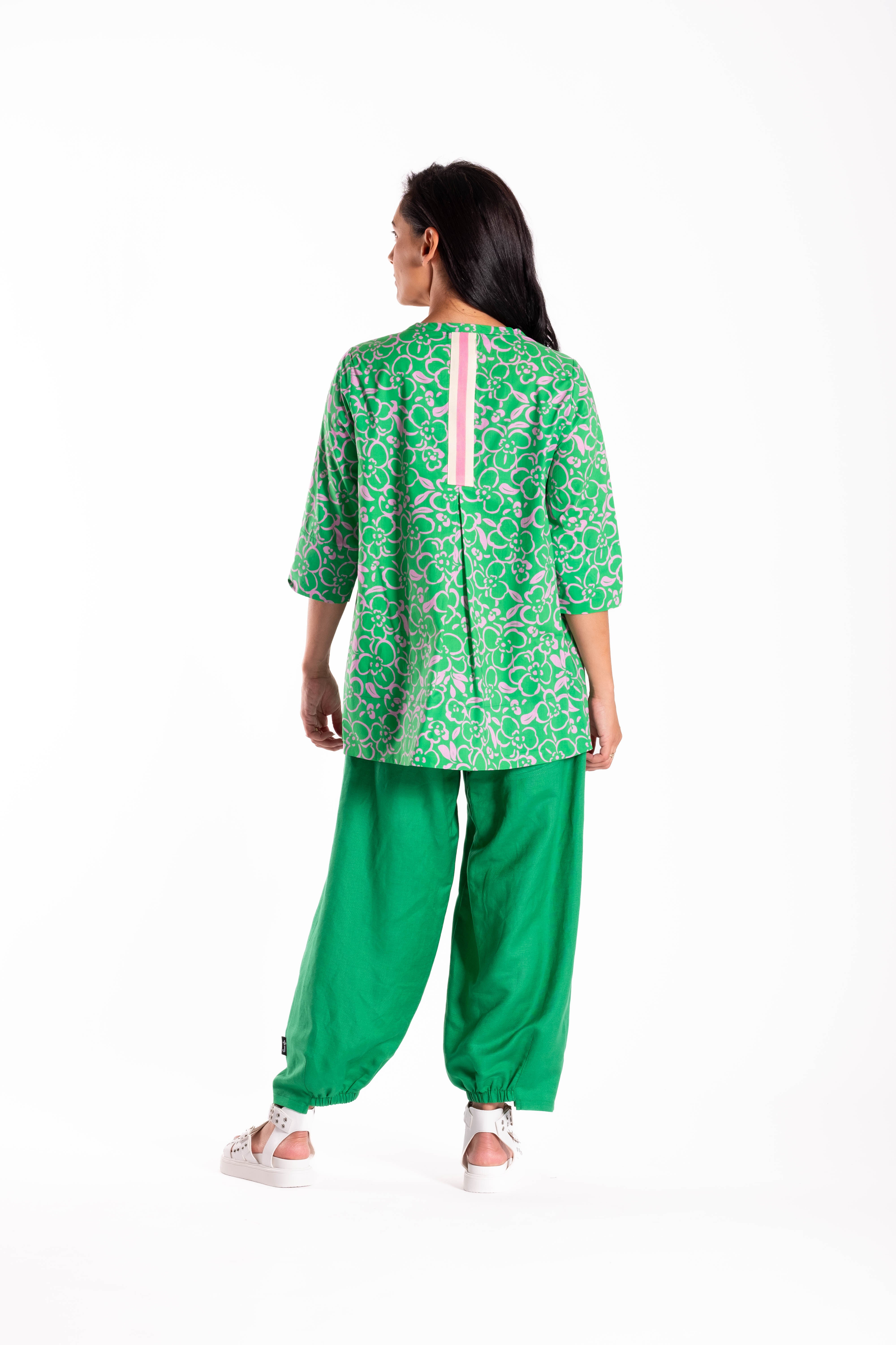 Pleat Back Top Floral Scribble