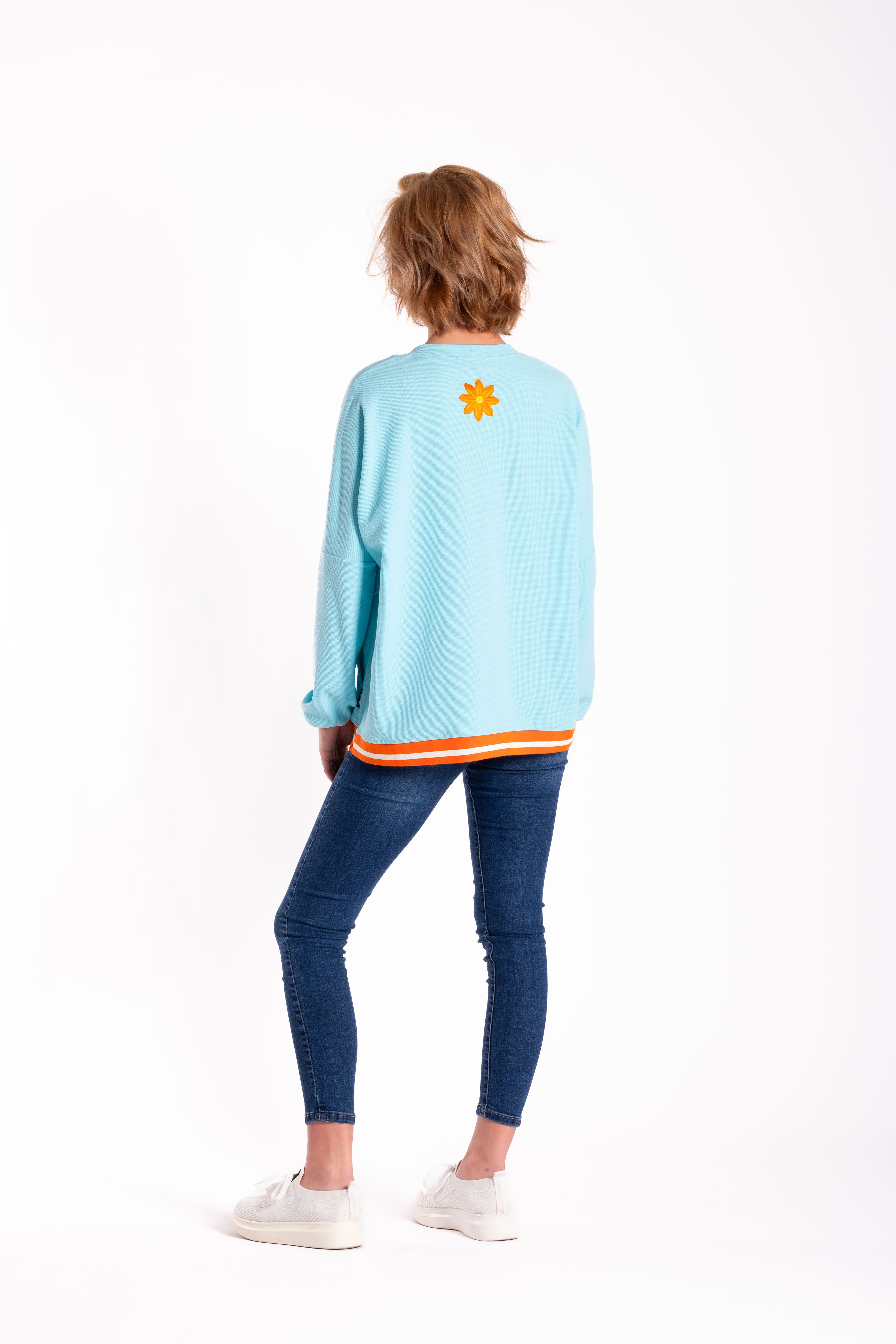 Sweatshirt Teal with Orange Flowers