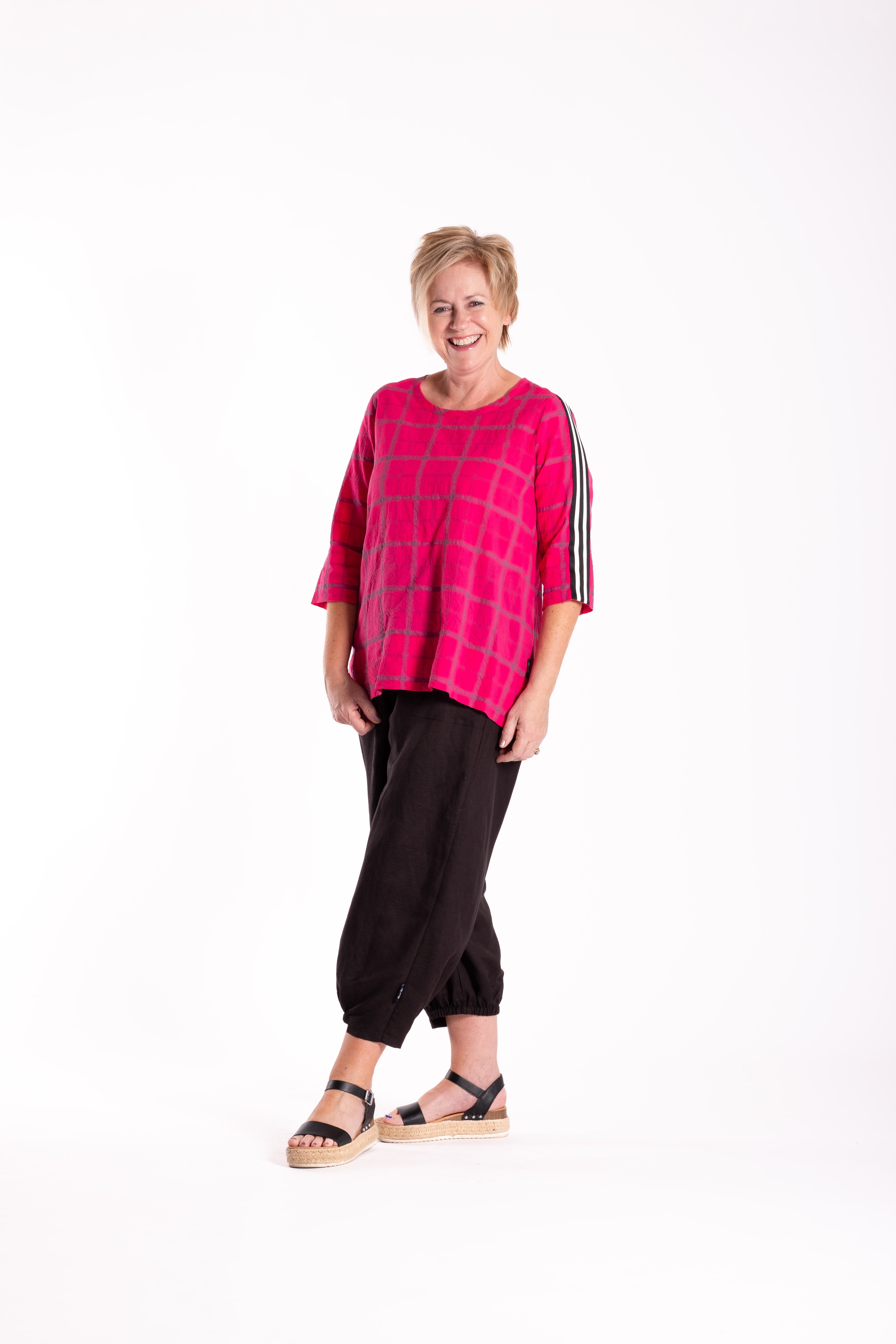 Pleat Back Top Pink Chq