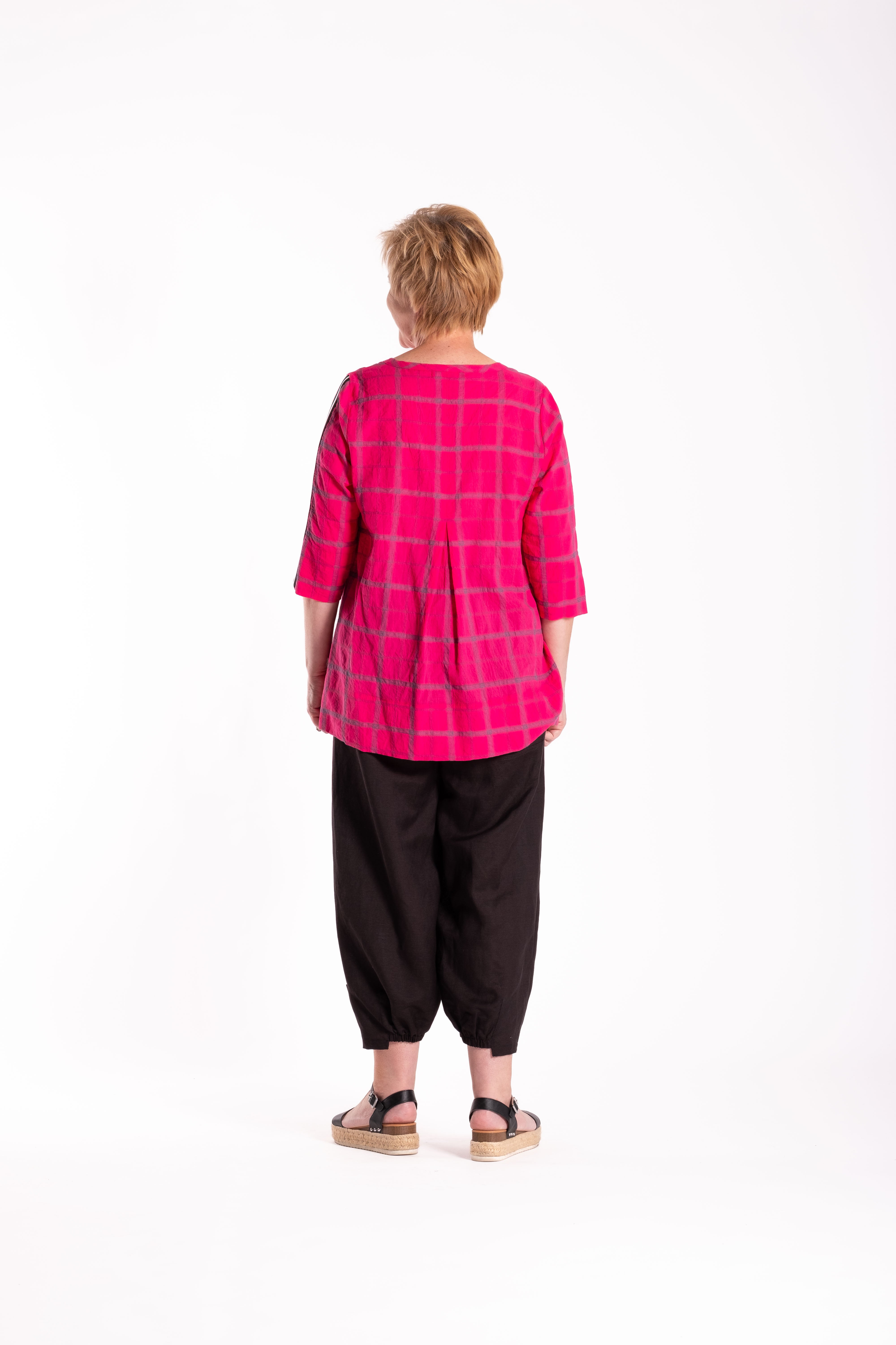 Pleat Back Top Pink Chq