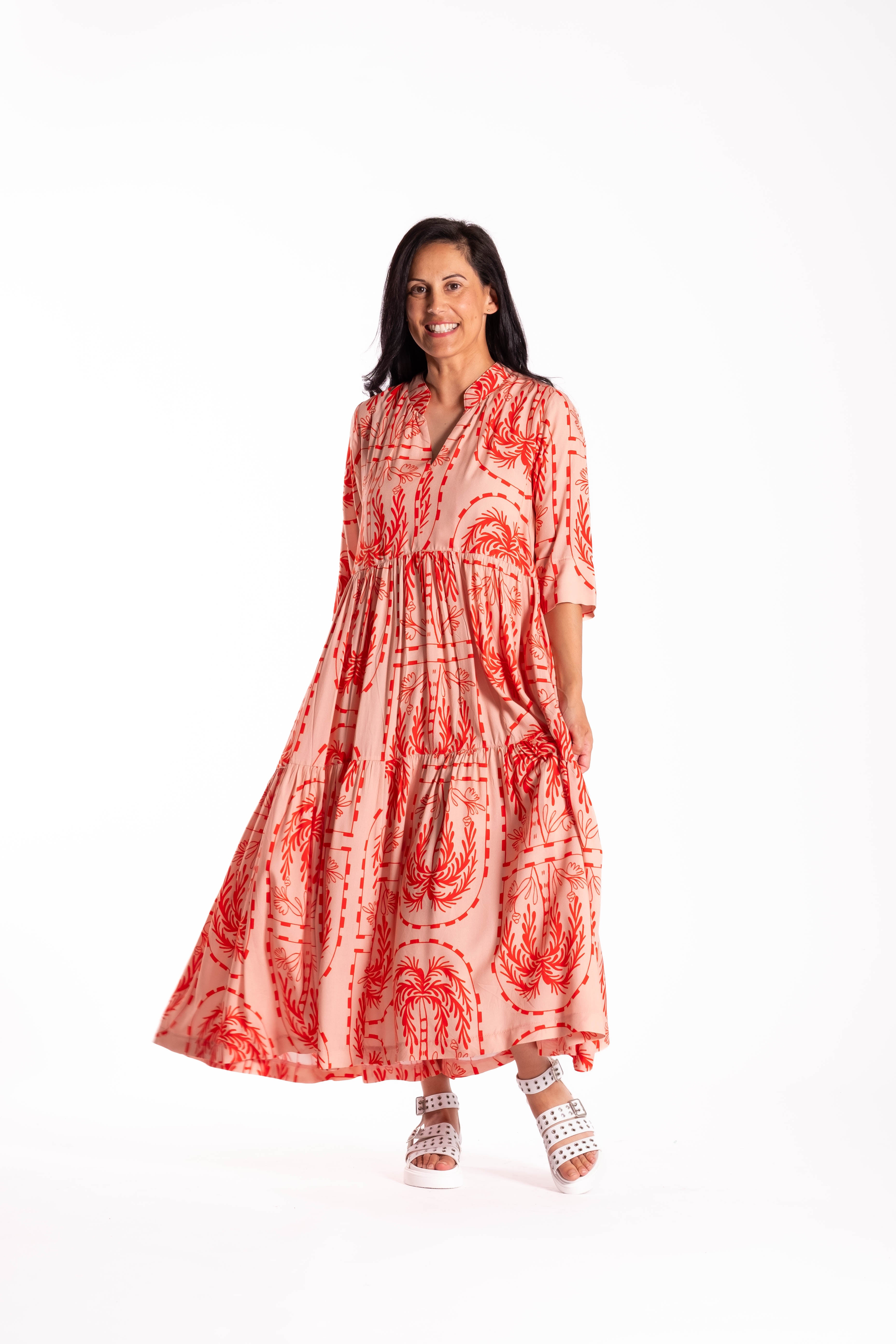 Collar Tiered Dress Palm