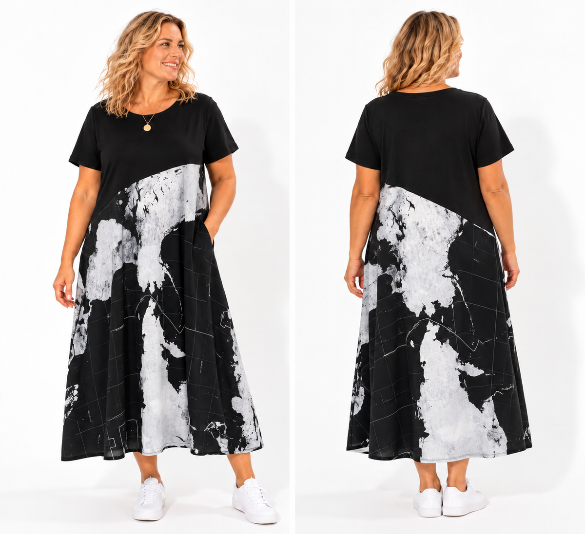 Brinley Dress Black/White Map
