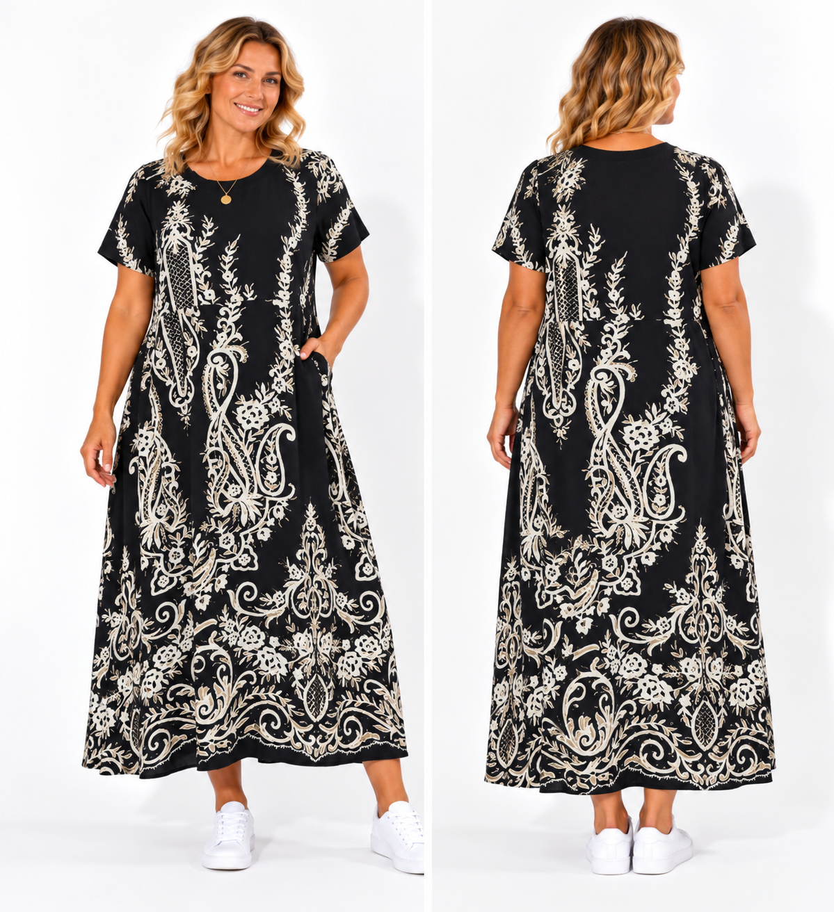 Penelope Dress Black/Cream Botanical