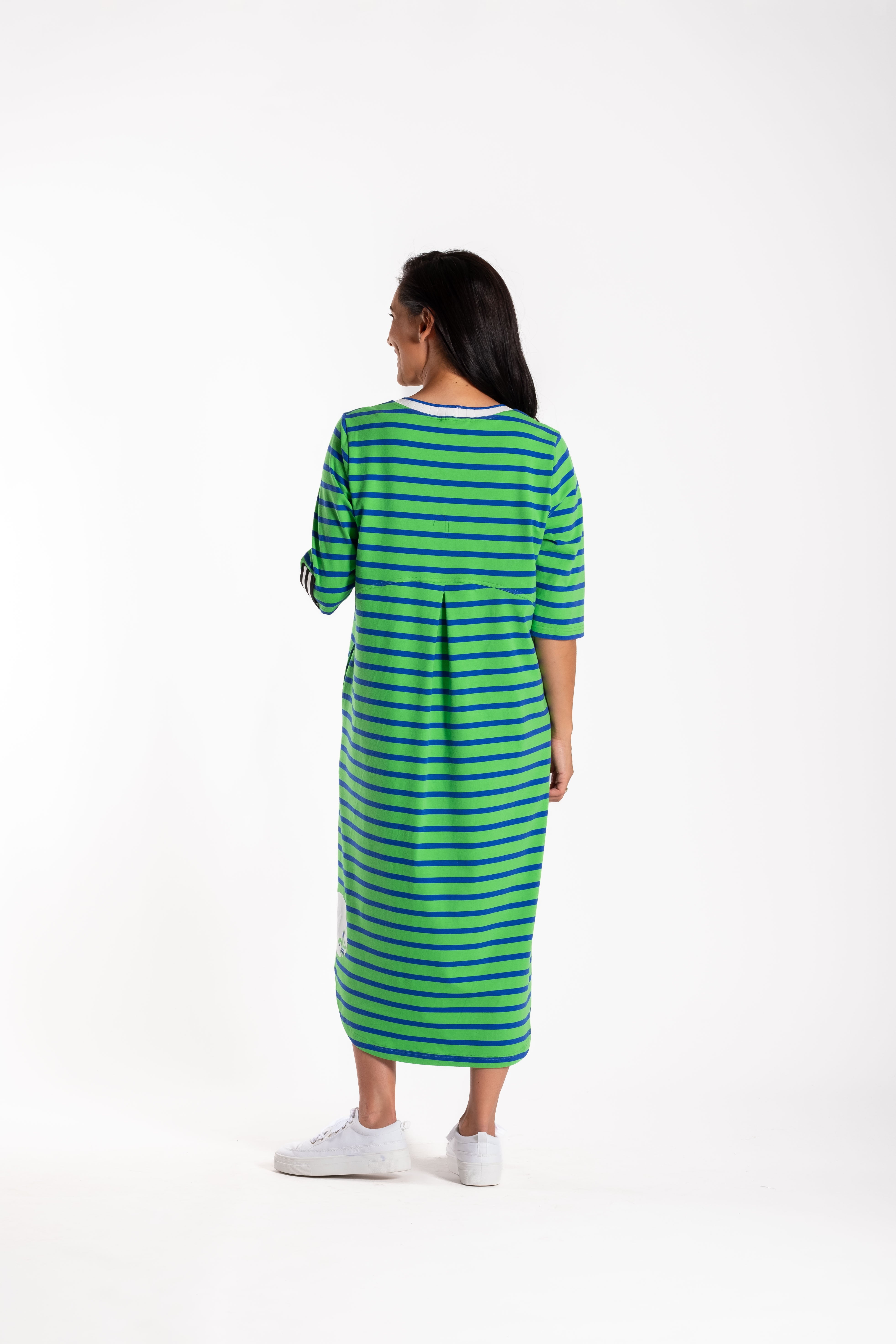 Simone Dress Green & Blue Stripe