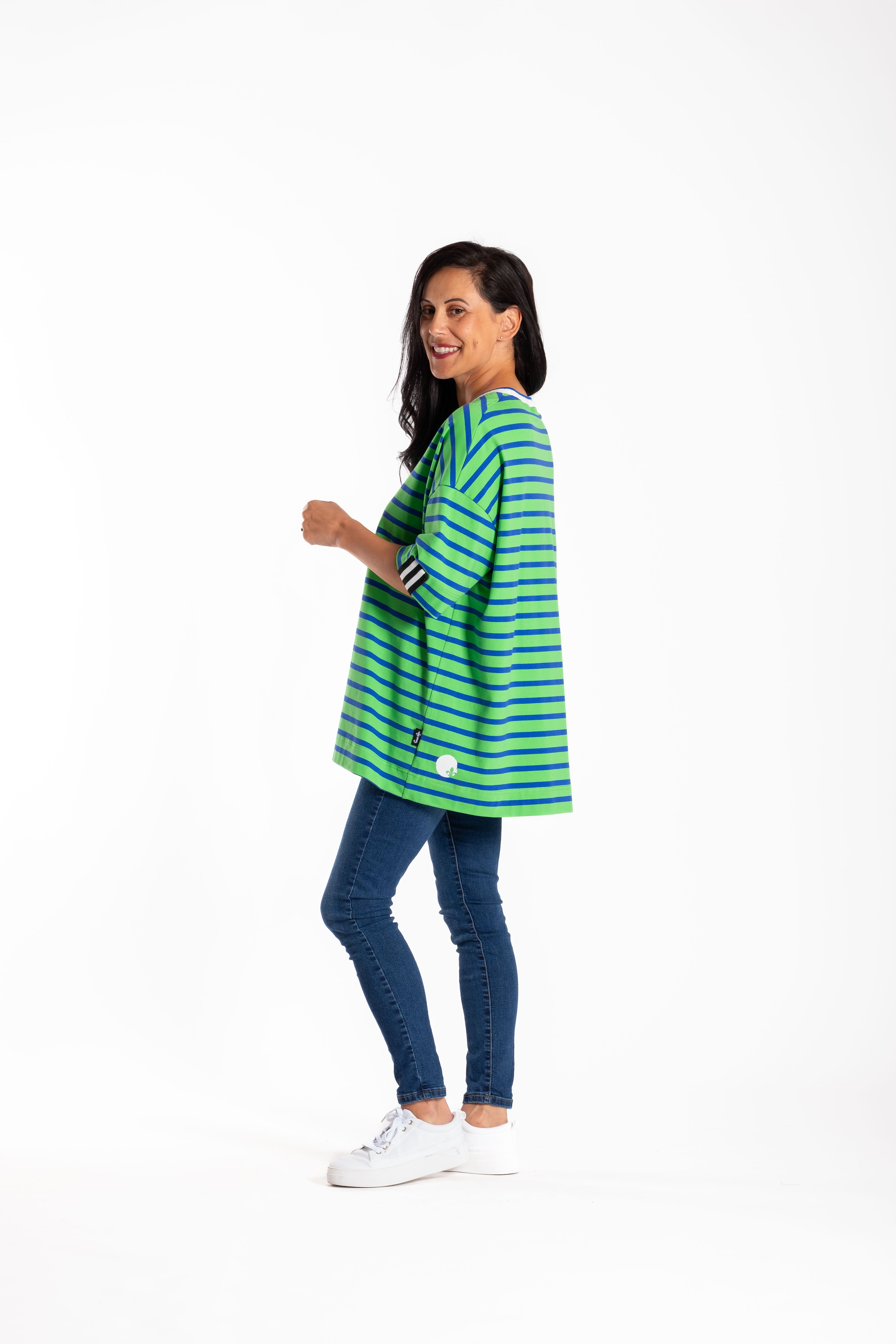 Jellicoe Box Tee Green & Blue Stripe
