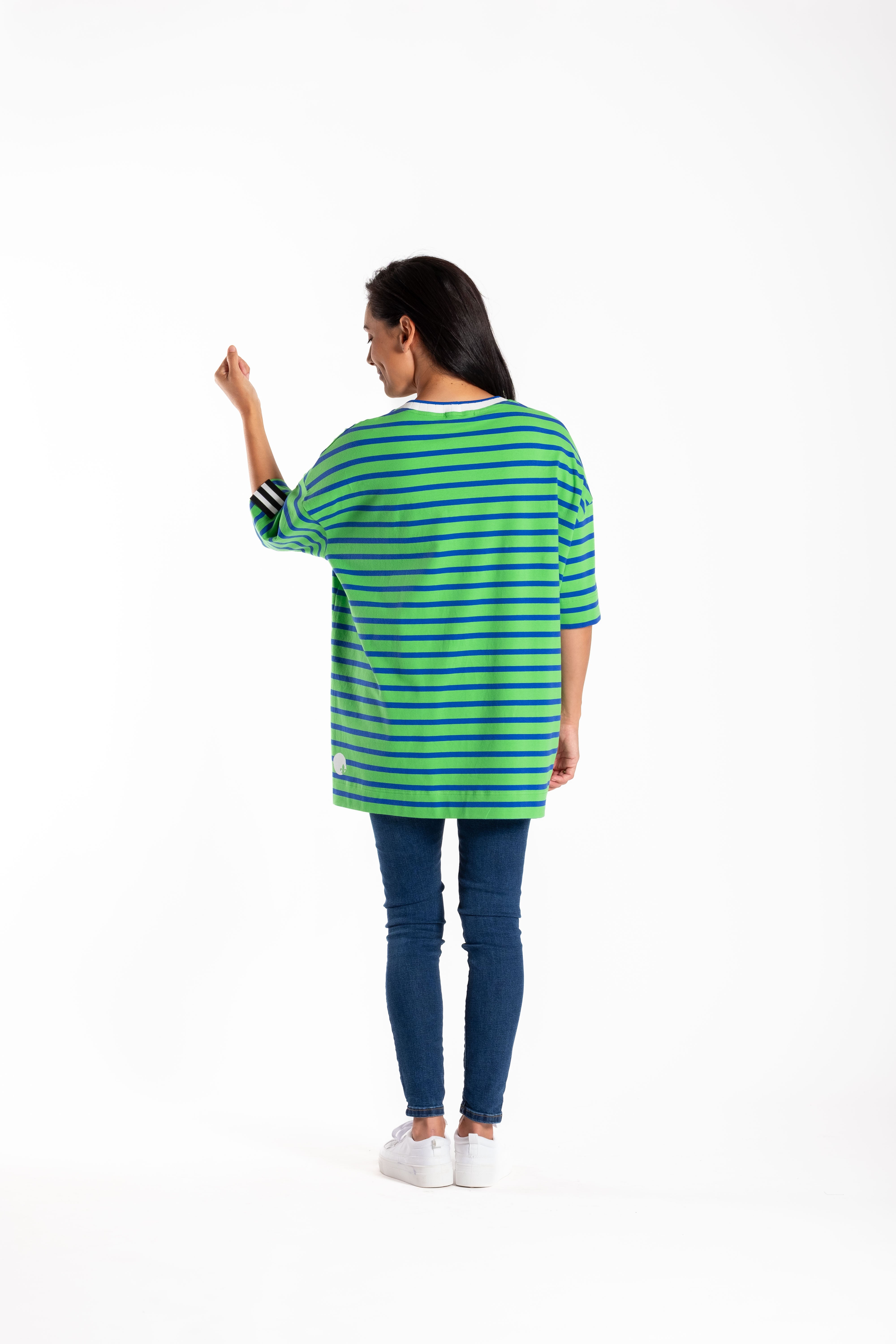 Jellicoe Box Tee Green & Blue Stripe