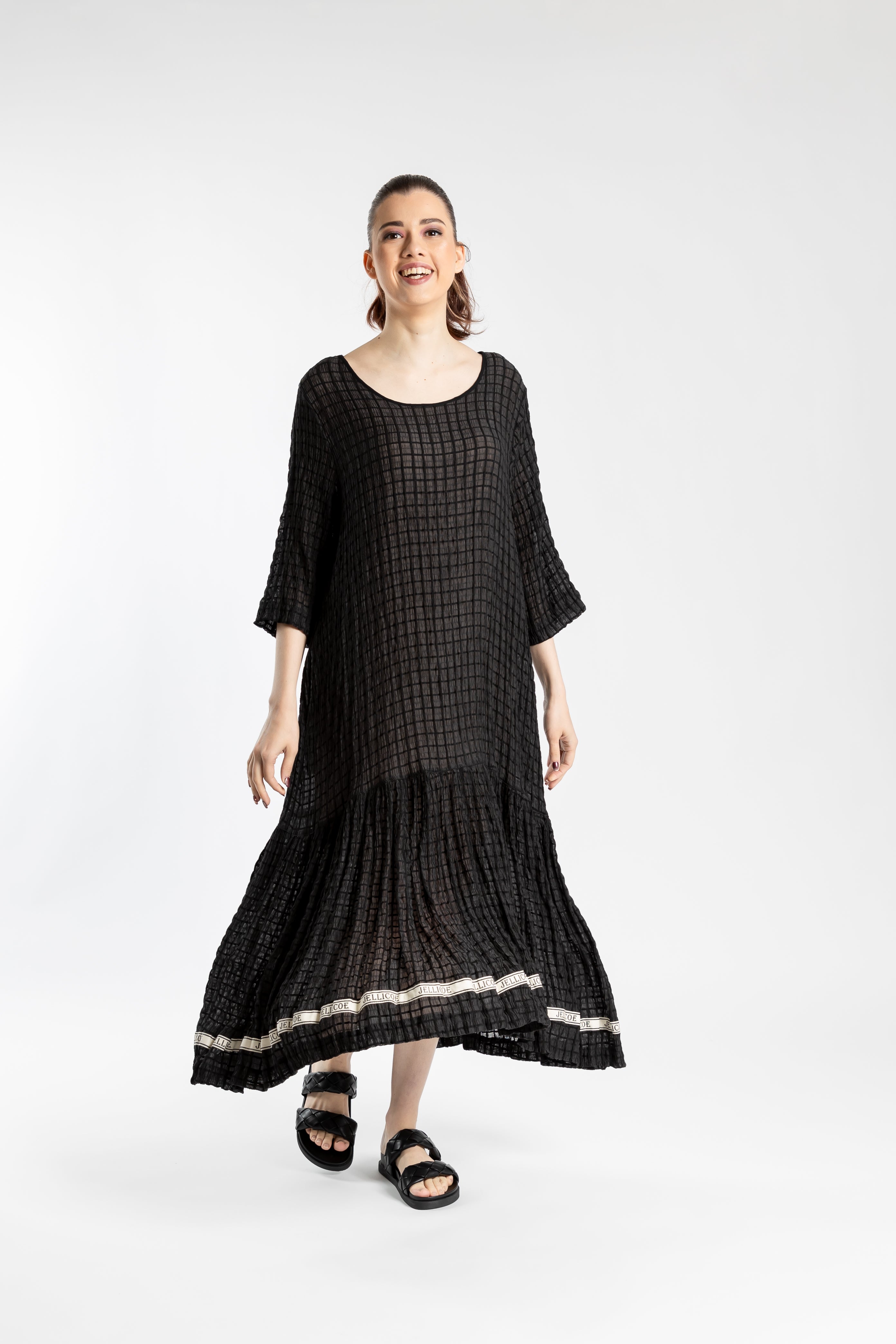 Black Lattice Gather Dress