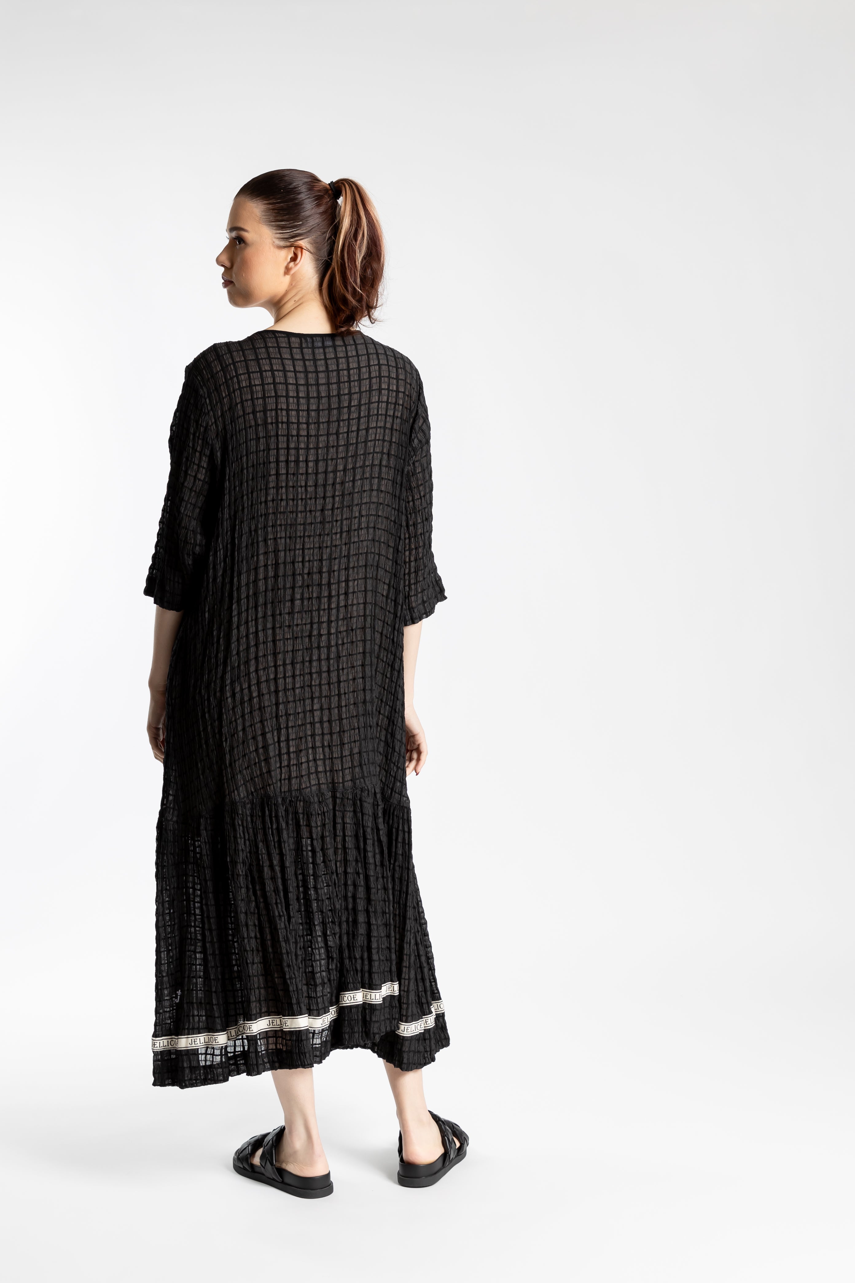 Black Lattice Gather Dress