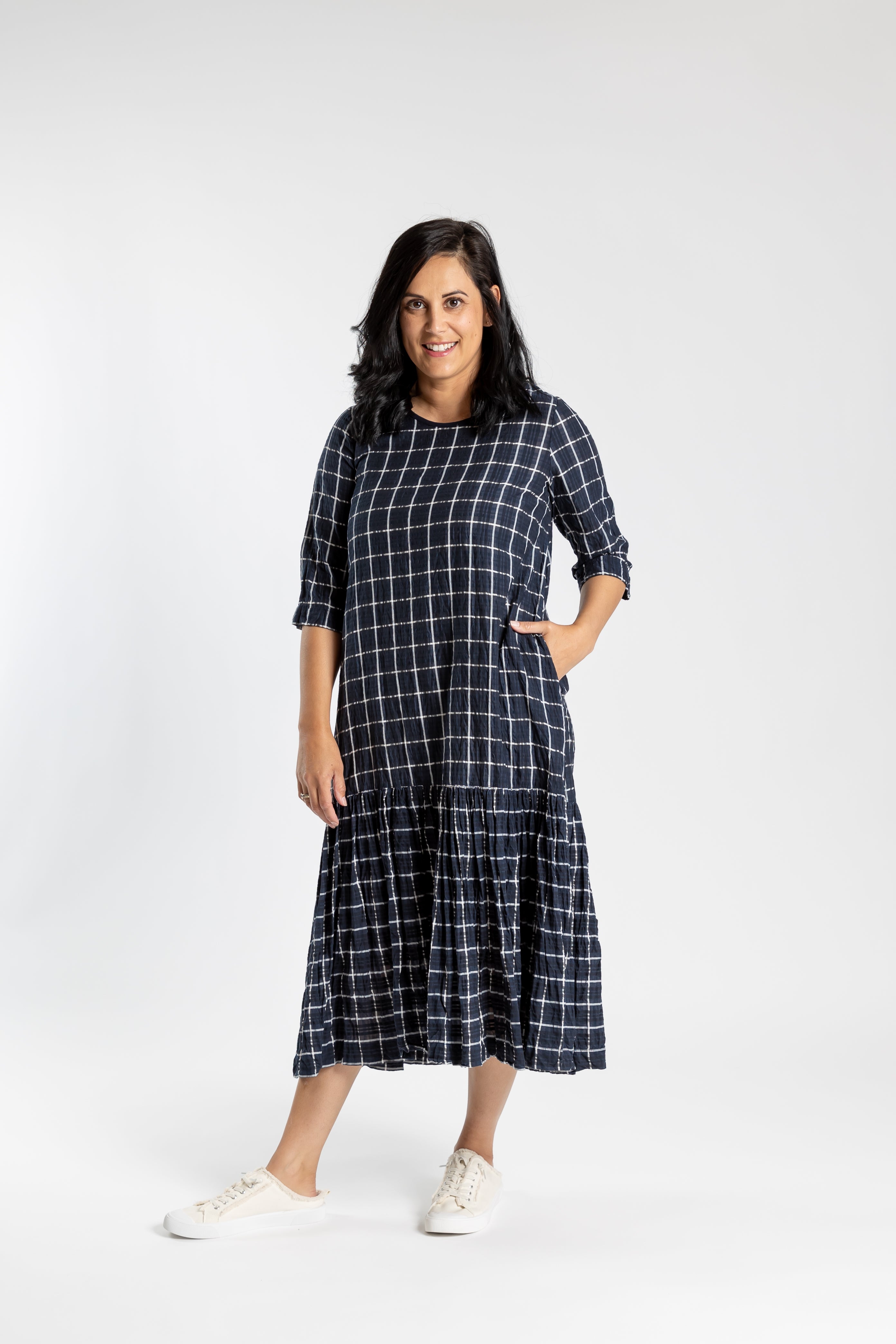 Ready to Roll Dress Navy Chq