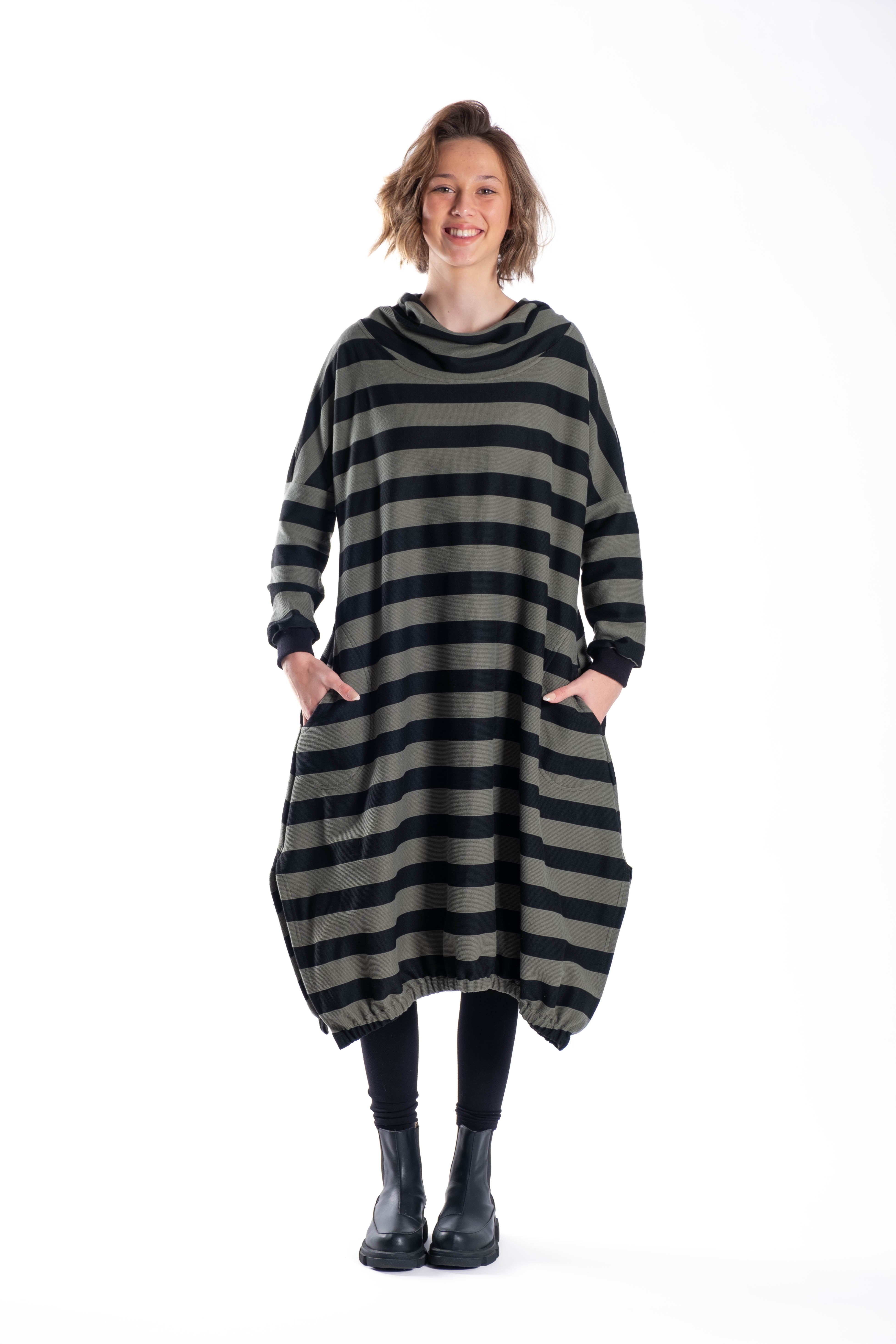 Eva Hoodie Dress Olive Stripe