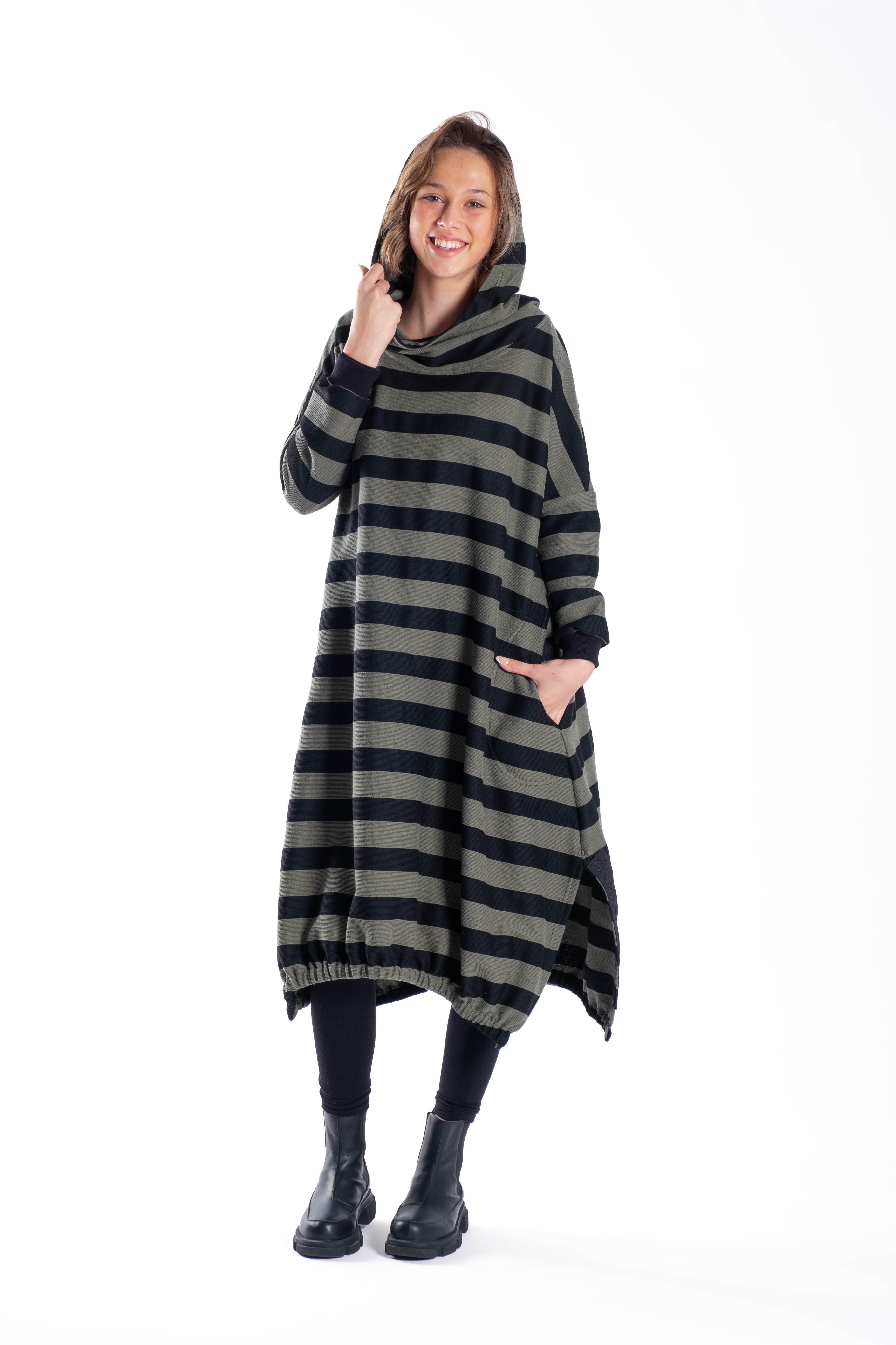 Eva Hoodie Dress Olive Stripe