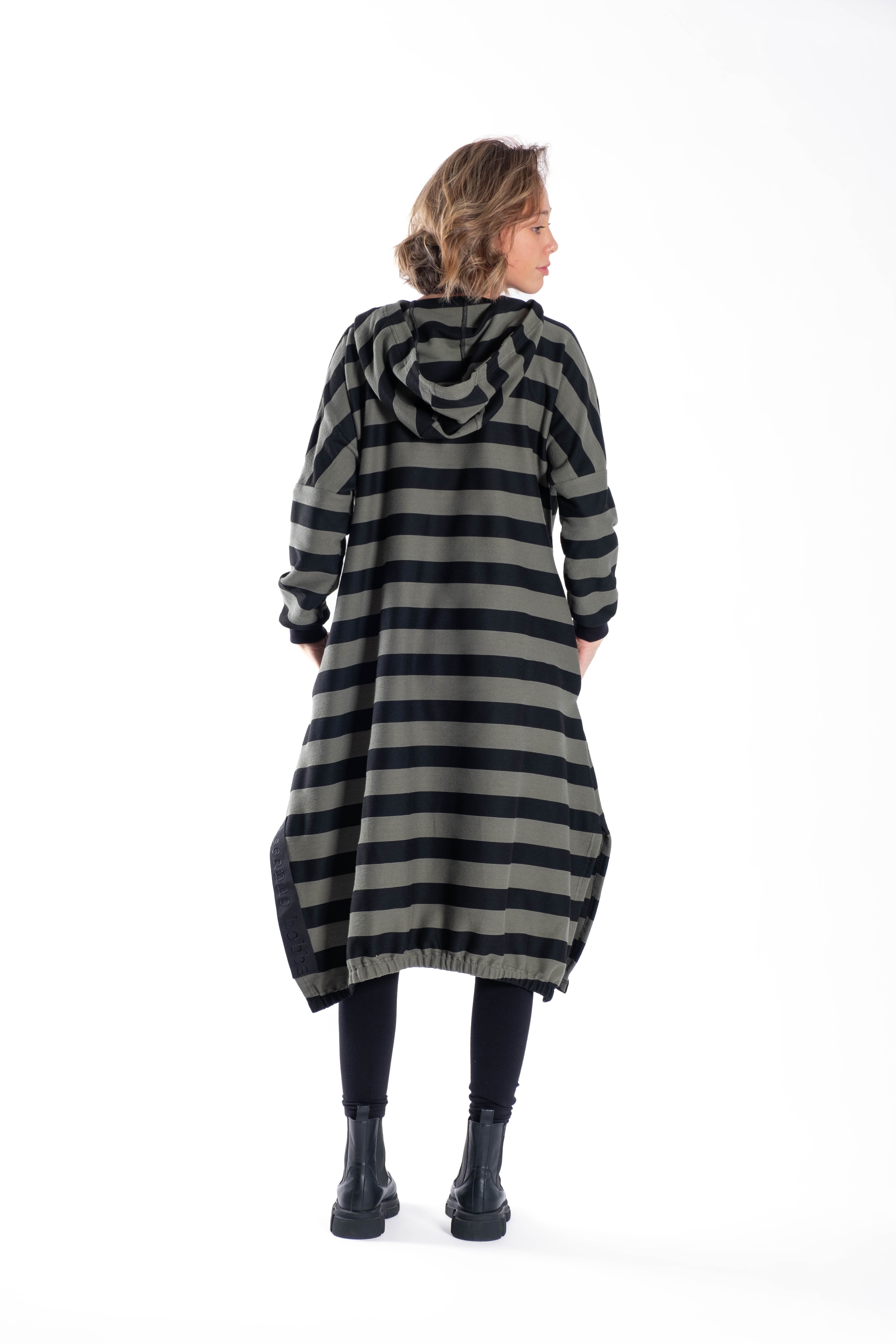 Eva Hoodie Dress Olive Stripe